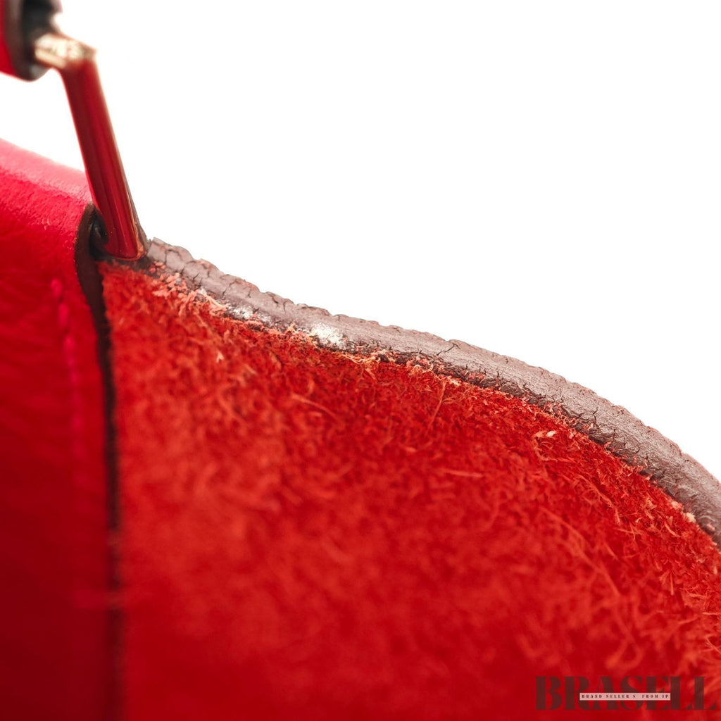 HERMES Picotin Lock Red Handbag Tote Bag Leather Silver Hardware with Padlock