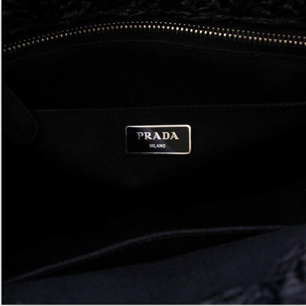 PRADA Canapa Raffia Basket Bag Tote Bag Handbag Beige 1BG889