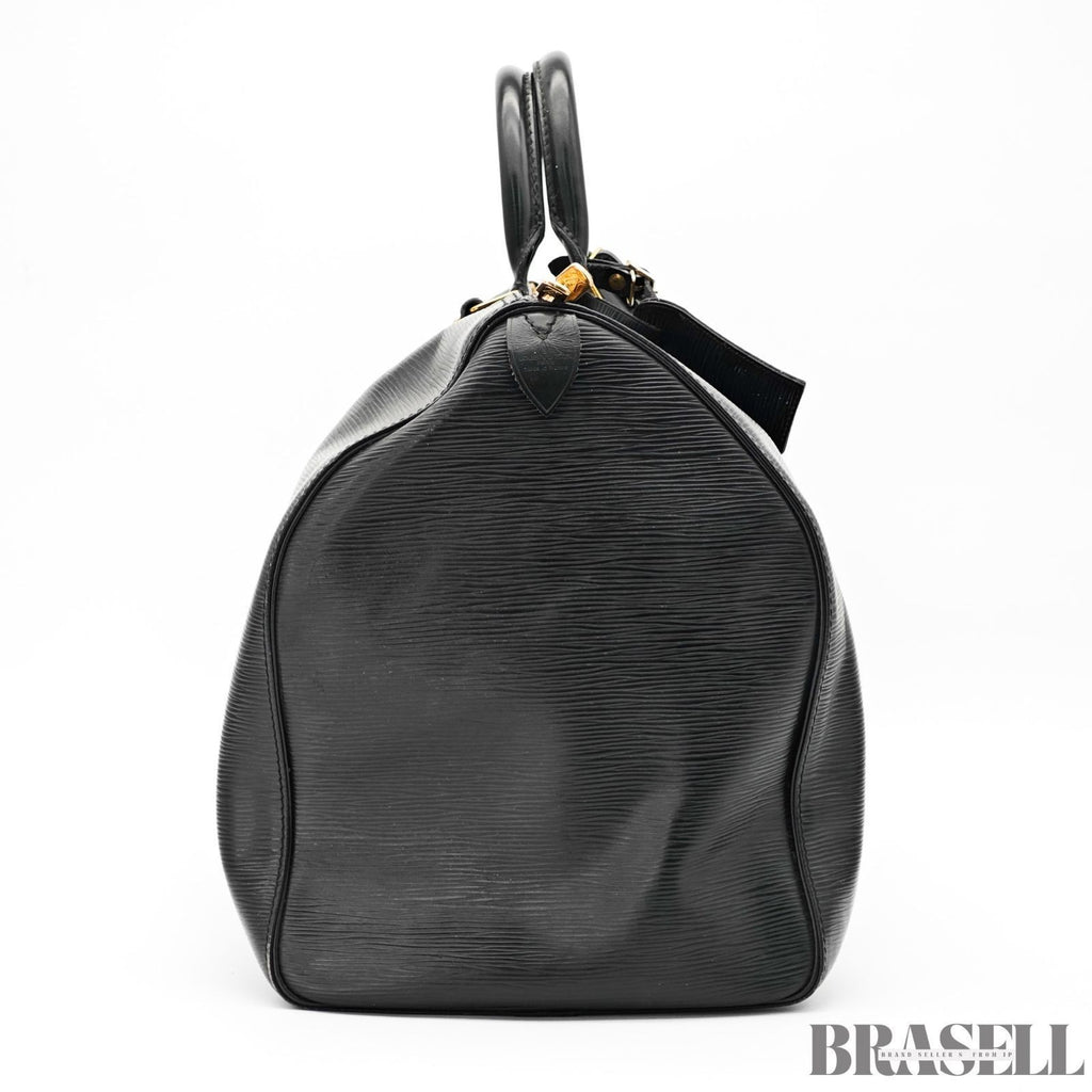 Louis Vuitton Epi Leather Keepall 50 Black Embossed Logo Boston Bag Travel Large