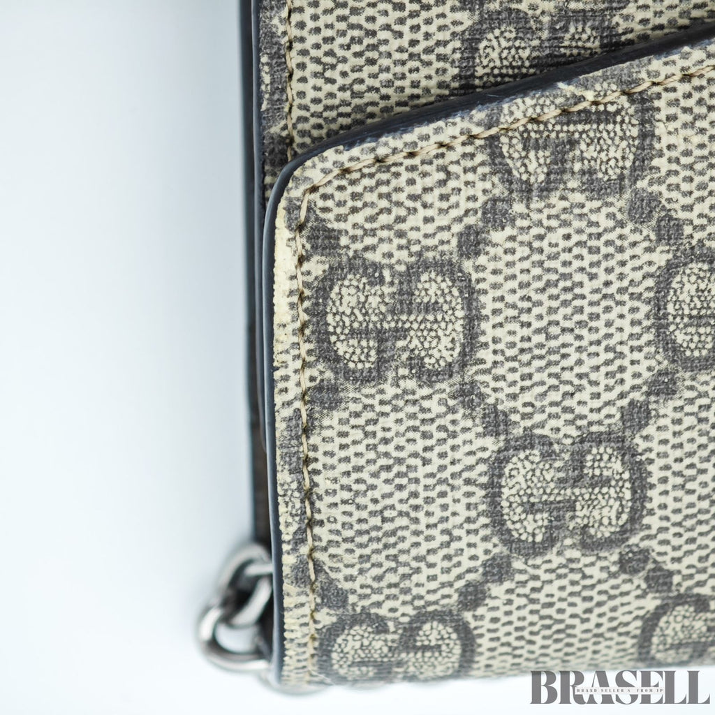GUCCI Dionysus 476432 GG Supreme Beige Slim Shoulder Bag Silver Hardware Unisex