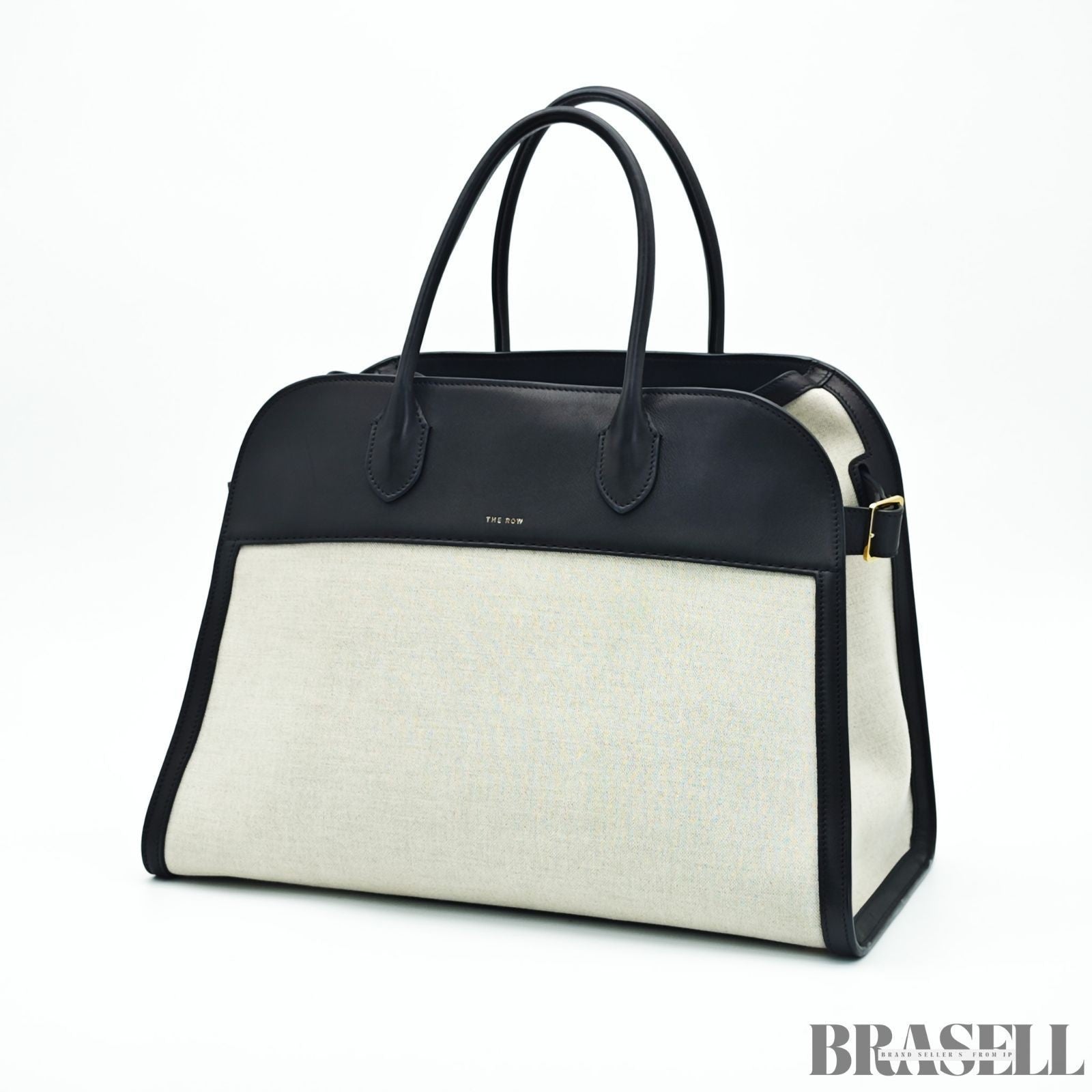 The Row Margaux 15 Handbag Tote Bag Black Beige Canvas Leather Woman