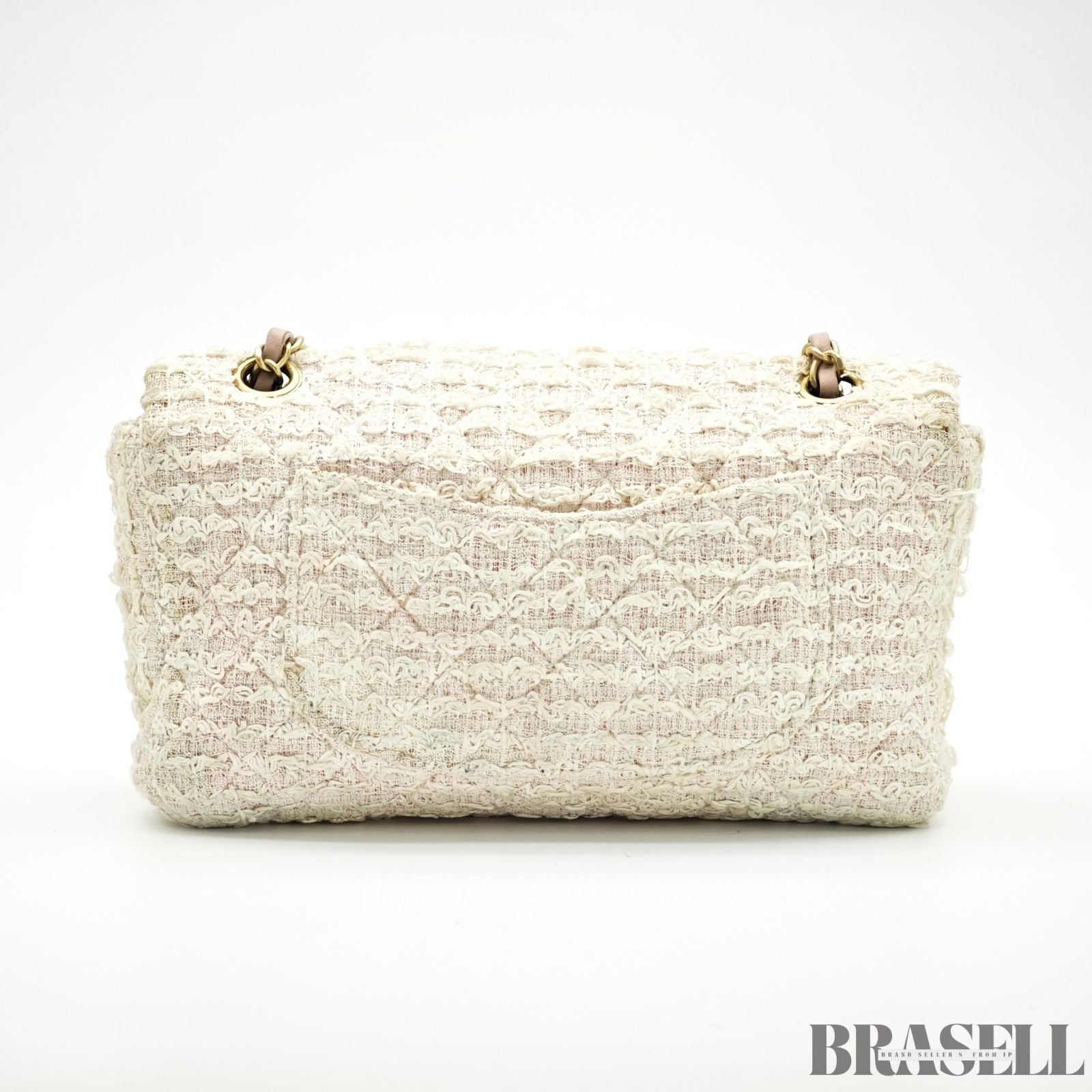 Chanel Matelassé Tweed Chain Shoulder Bag Pink White  Woman