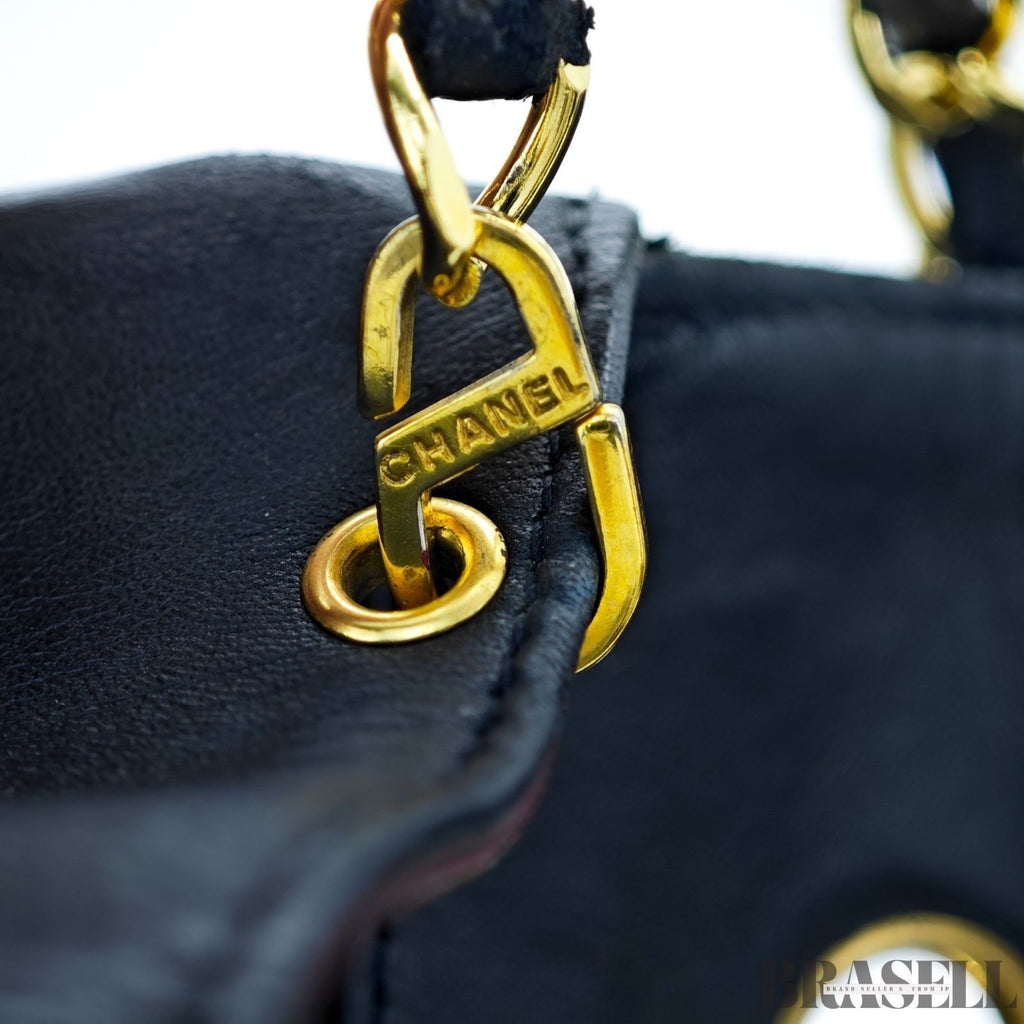 Chanel Matelassé Coco Mark Diana Shoulder Bag Flap Compact Black Leather Women