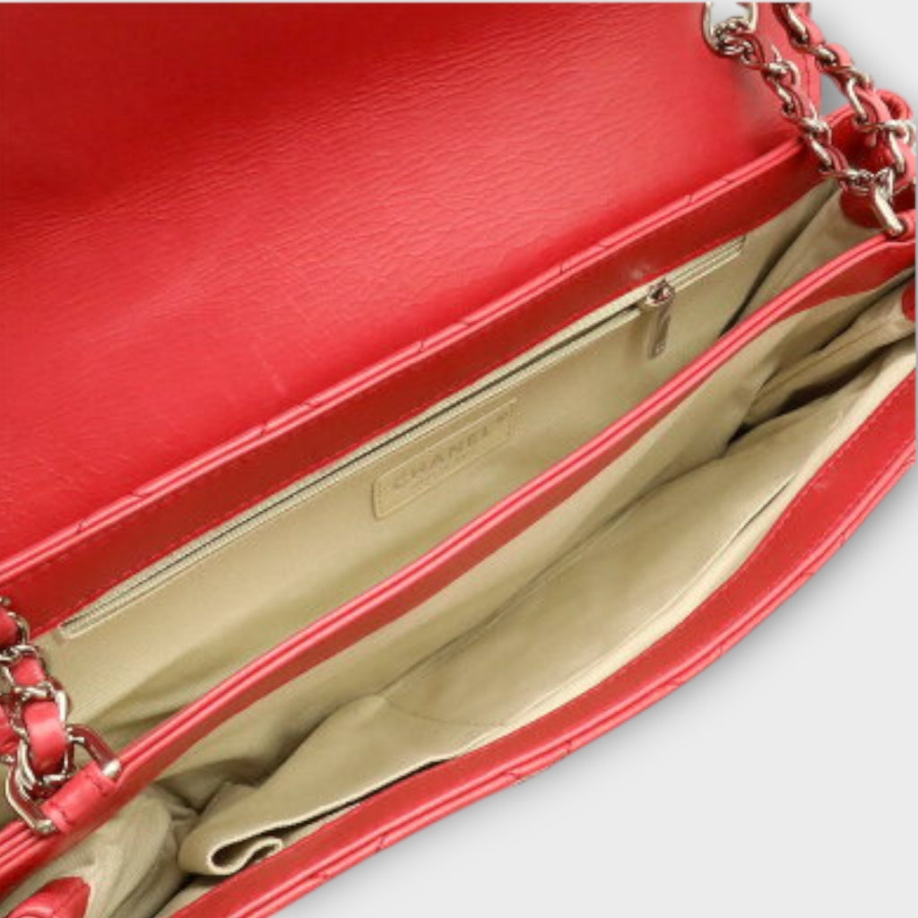 CHANEL Hamptons Coco Mark Chain Shoulder Bag Lambskin Leather Red