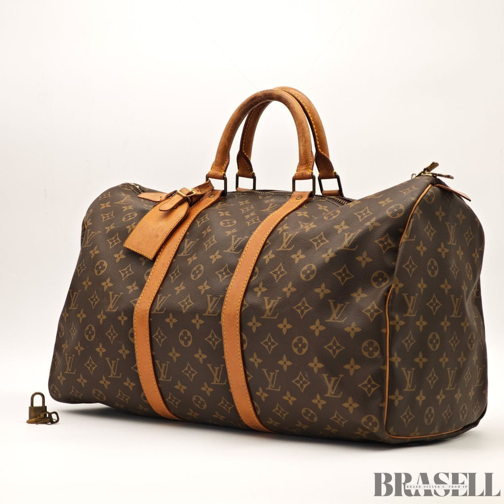 Louis Vuitton Keepall 50 Monogram M41426 Boston Bag Brown With Padlock Key