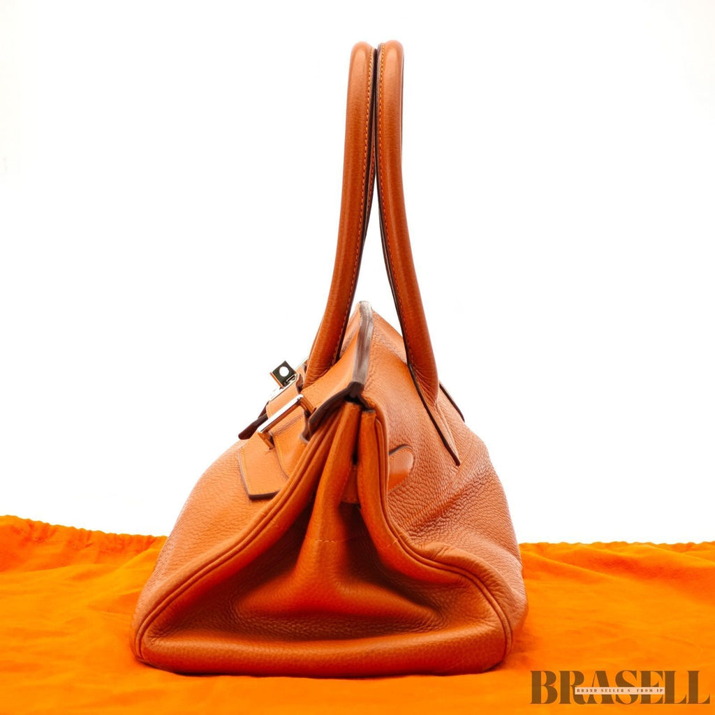 Hermes Shoulder Birkin 42 Taurillon Clemence Handbag Horizontal Orange silver