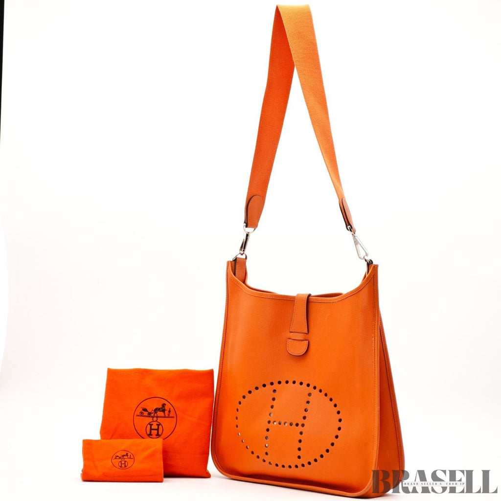 Hermes Evelyn PM Orange Toryon Clemence Crossbody Shoulder Bag w/Dust Bag Strap