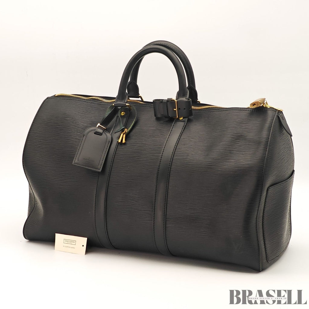 Louis Vuitton Epi Keepall 50 M42962 Boston Bag Travel Black Unisex w/Padlock Key