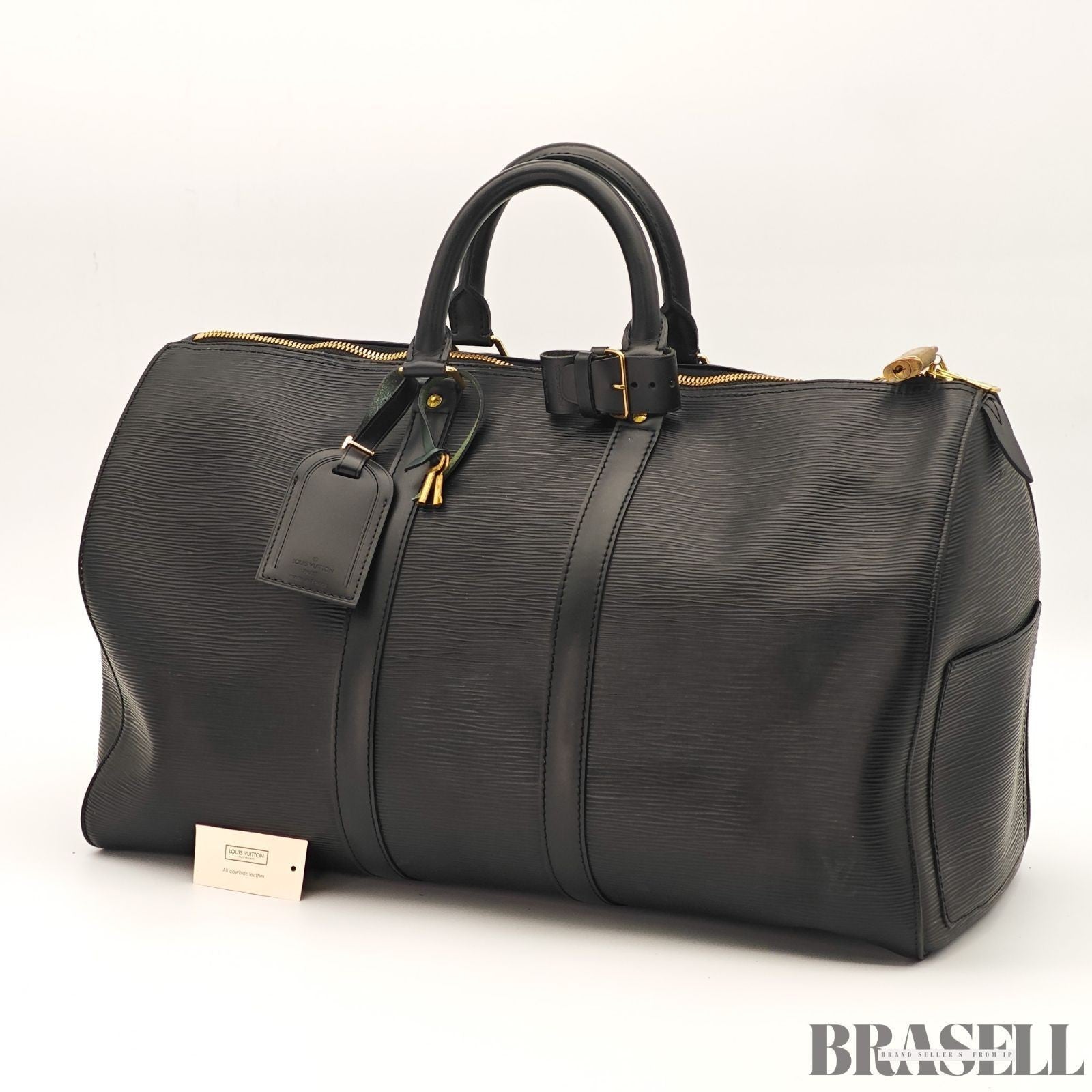 Louis Vuitton Epi Keepall 50 M42962 Boston Bag Travel Black Unisex w/Padlock Key
