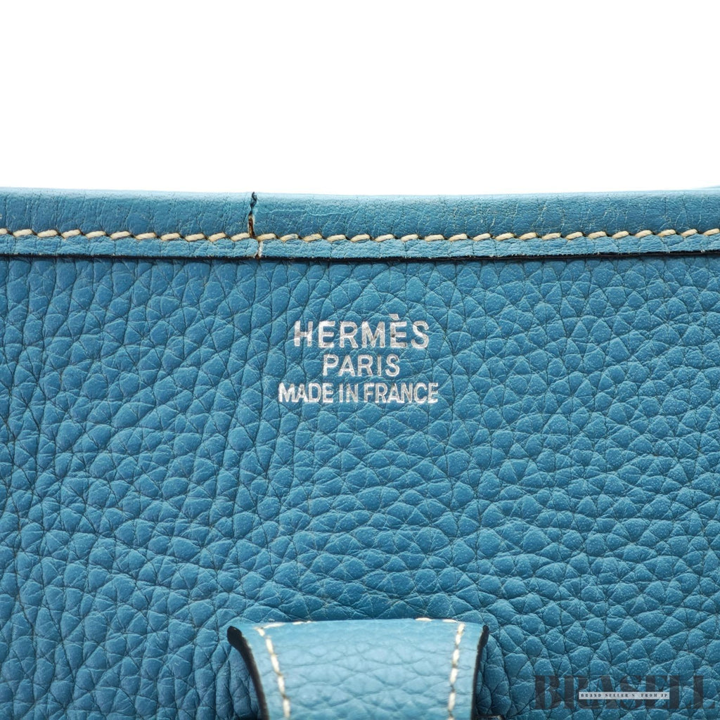 HERMES Evelyn GM 1 Punching H Logo Shoulder Bag Taurillon Clemence Blue Jean