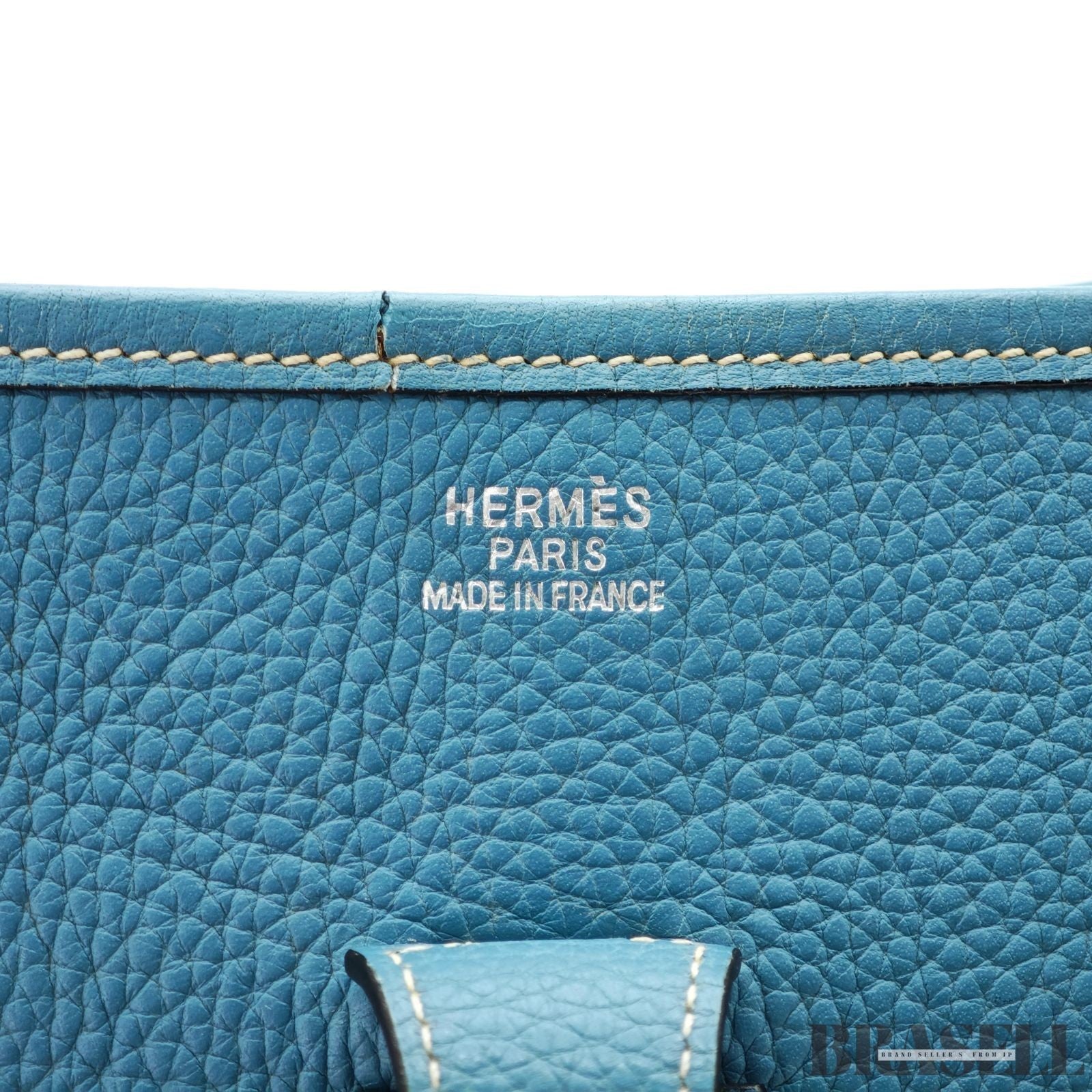 HERMES Evelyn GM 1 Punching H Logo Shoulder Bag Taurillon Clemence Blue Jean