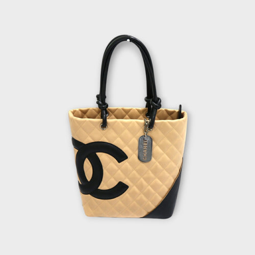 CHANEL A25167 Cambon Line Tote Bag Handbag Black Beige Leather Woman 【B】