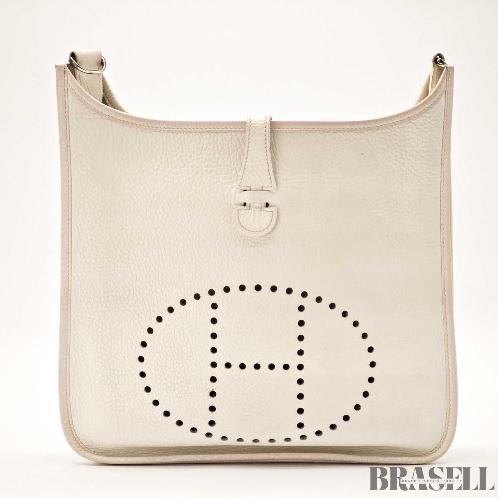 Hermes Evelyne I PM Taurillon Clemence Shoulder Bag White Unisex Silver Hardware