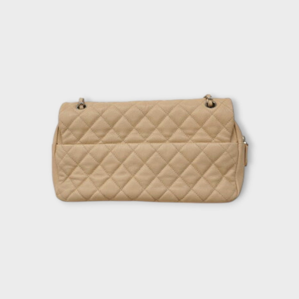 CHANEL Matelassé W Flap  beige Caviar skin women's shoulder bag