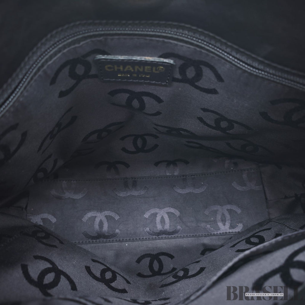 CHANEL Wild Stitch Tote Bag Handbag Calf Leather Black with Warranty Card