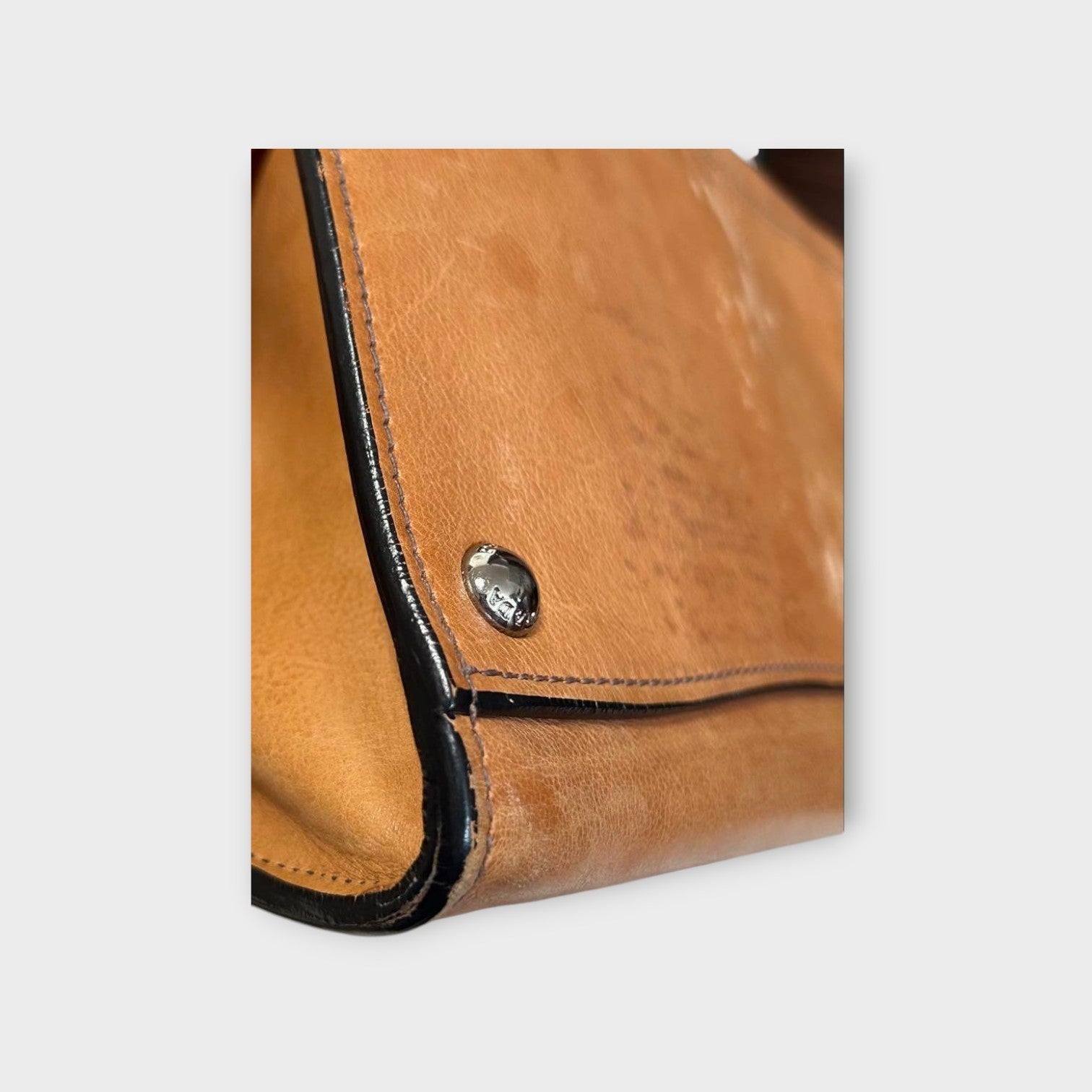 Prada Glacé Calf B2625M Brown Leather 2Way Handbag Silver Hardware 【B】