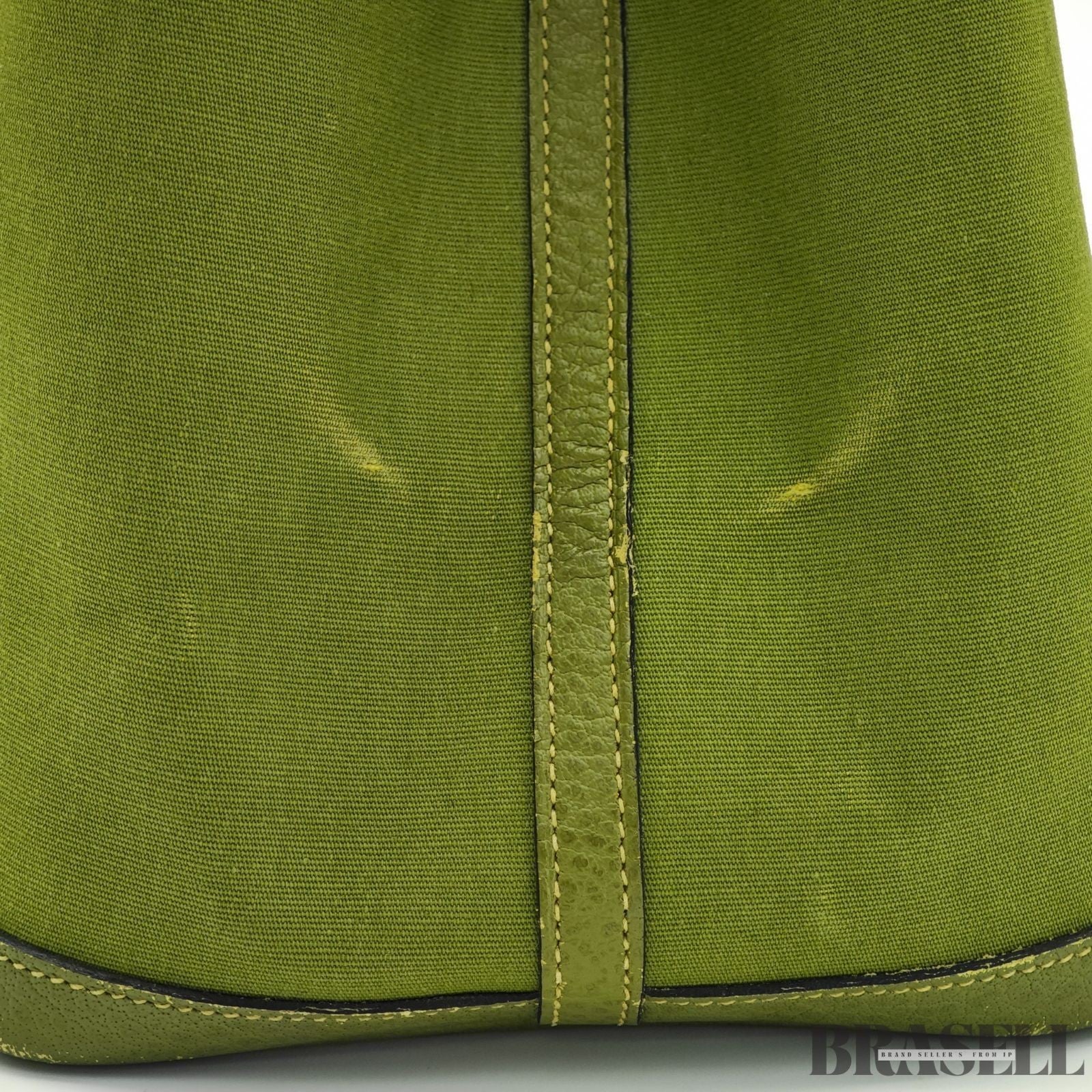 HERMES Garden Party MM Green Cobalt Canvas Leather Tote Bag Women’s