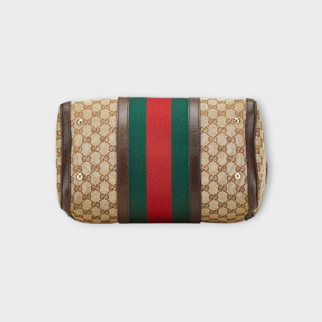 GUCCI GG Canvas Web Line Mini Boston Bag Shoulder Bag 2WAY 247205 Beige 【B】