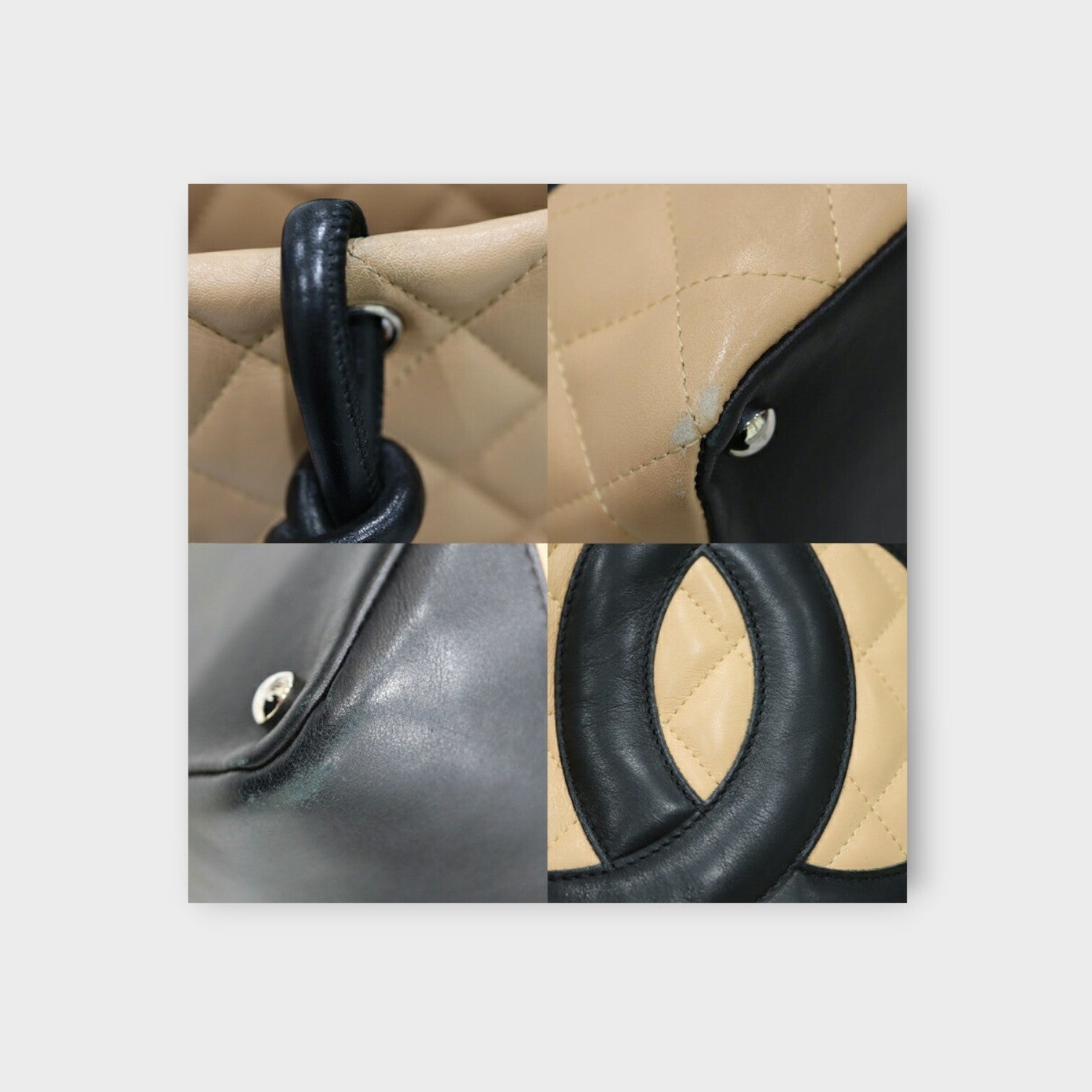 CHANEL A25167 Cambon Line Tote Bag Handbag Black Beige Leather Woman 【B】