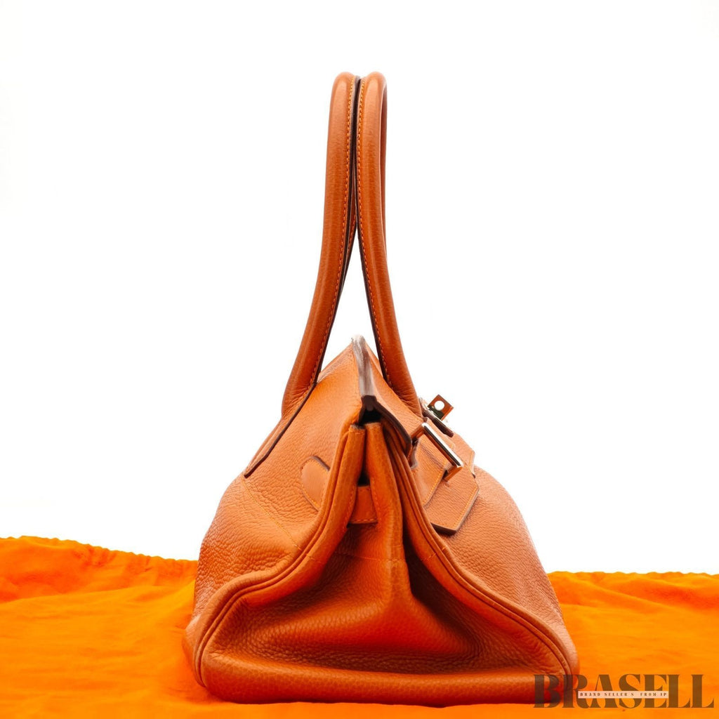 Hermes Shoulder Birkin 42 Taurillon Clemence Handbag Horizontal Orange silver