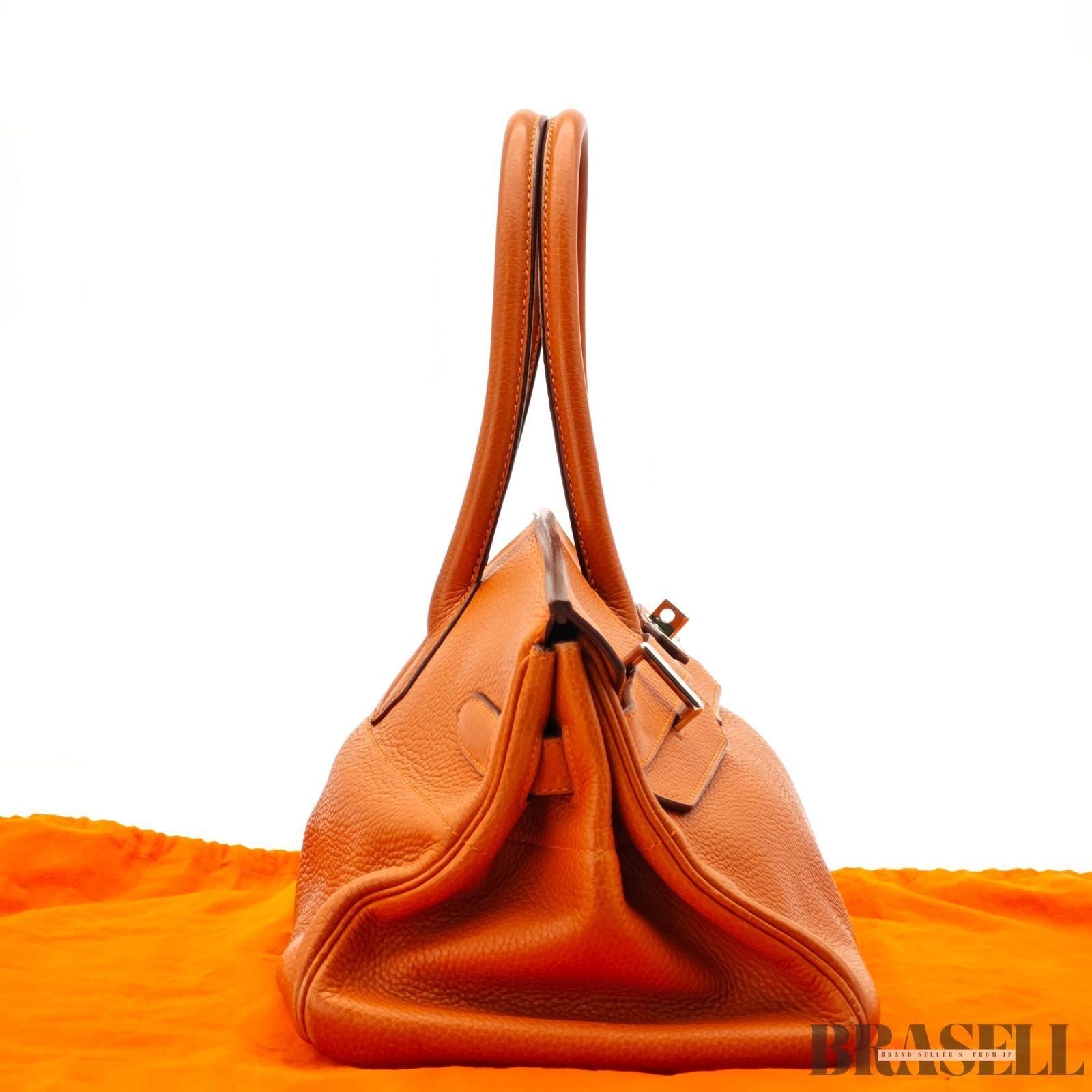 Hermes Shoulder Birkin 42 Taurillon Clemence Handbag Horizontal Orange silver