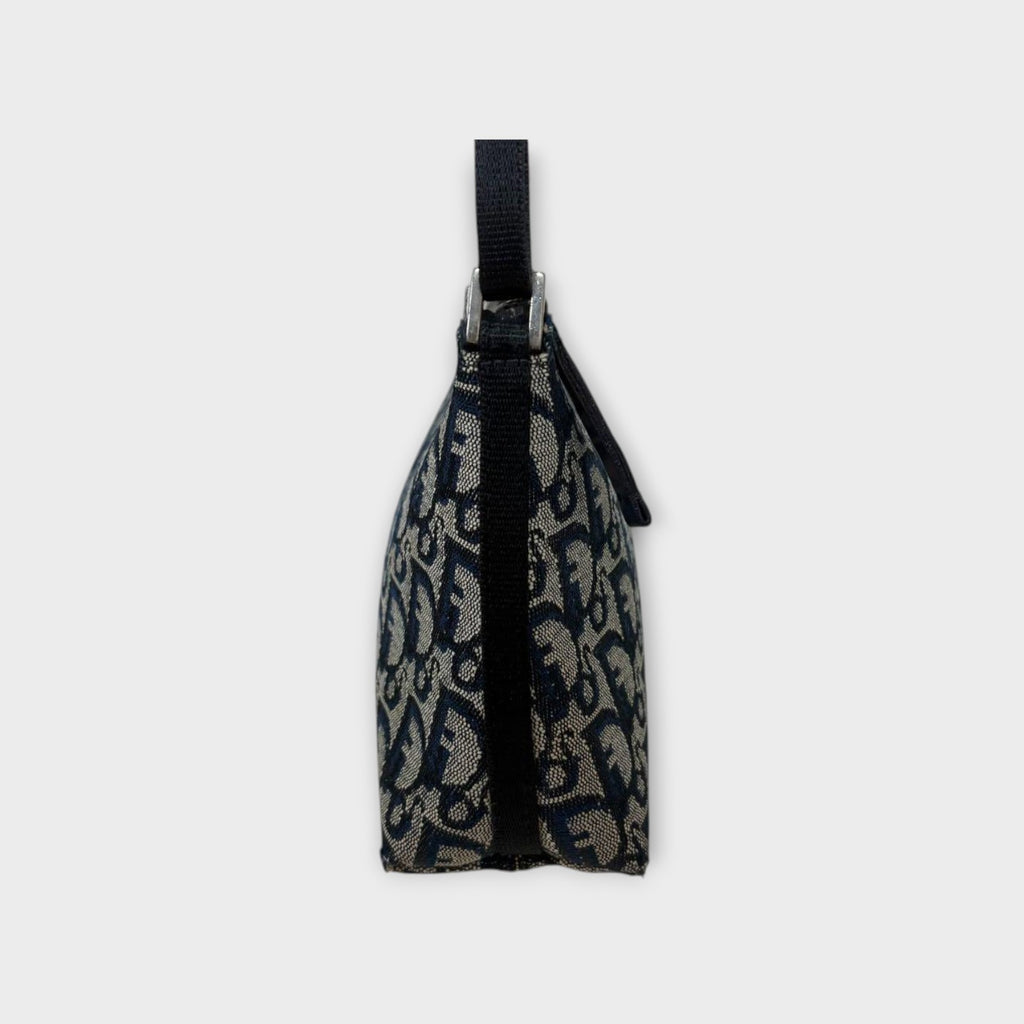 Christian Dior Trotter Accessory Pouch Shoulder Bag Navy Canvas Leather 【B】
