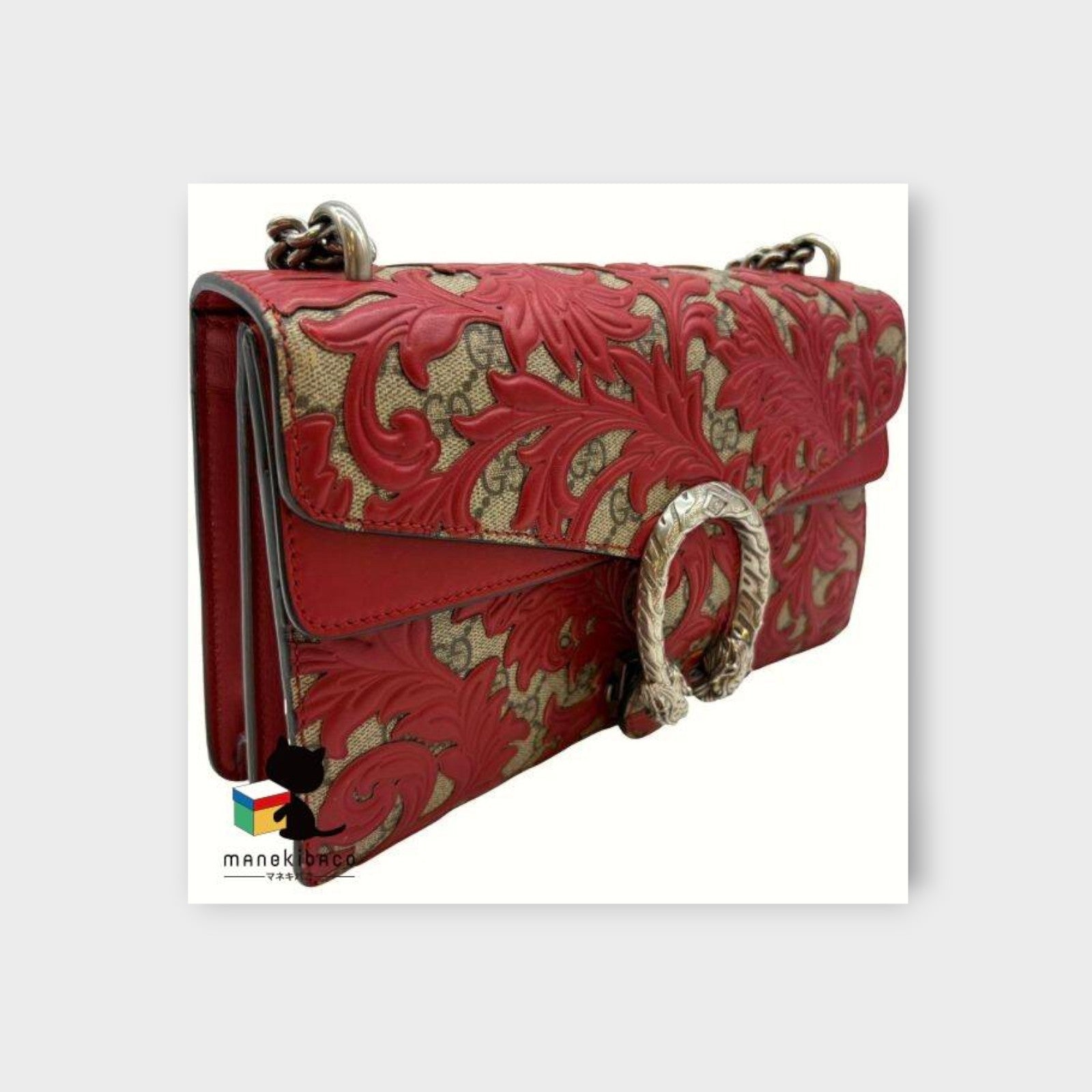 GUCCI Red GG Supreme Dionysus Arabesque Chain Shoulder Bag