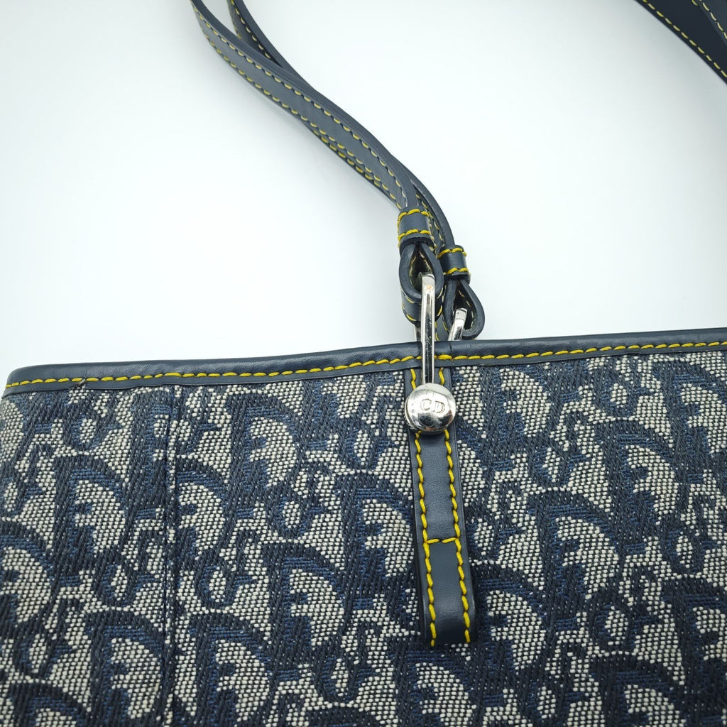 Dior Trotter Tote Bag Canvas and Leather Navy Color