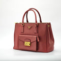 PRADA Saffiano Leather Galleria 2-Way Handbag/Tote Bag Pink with Shoulder Strap