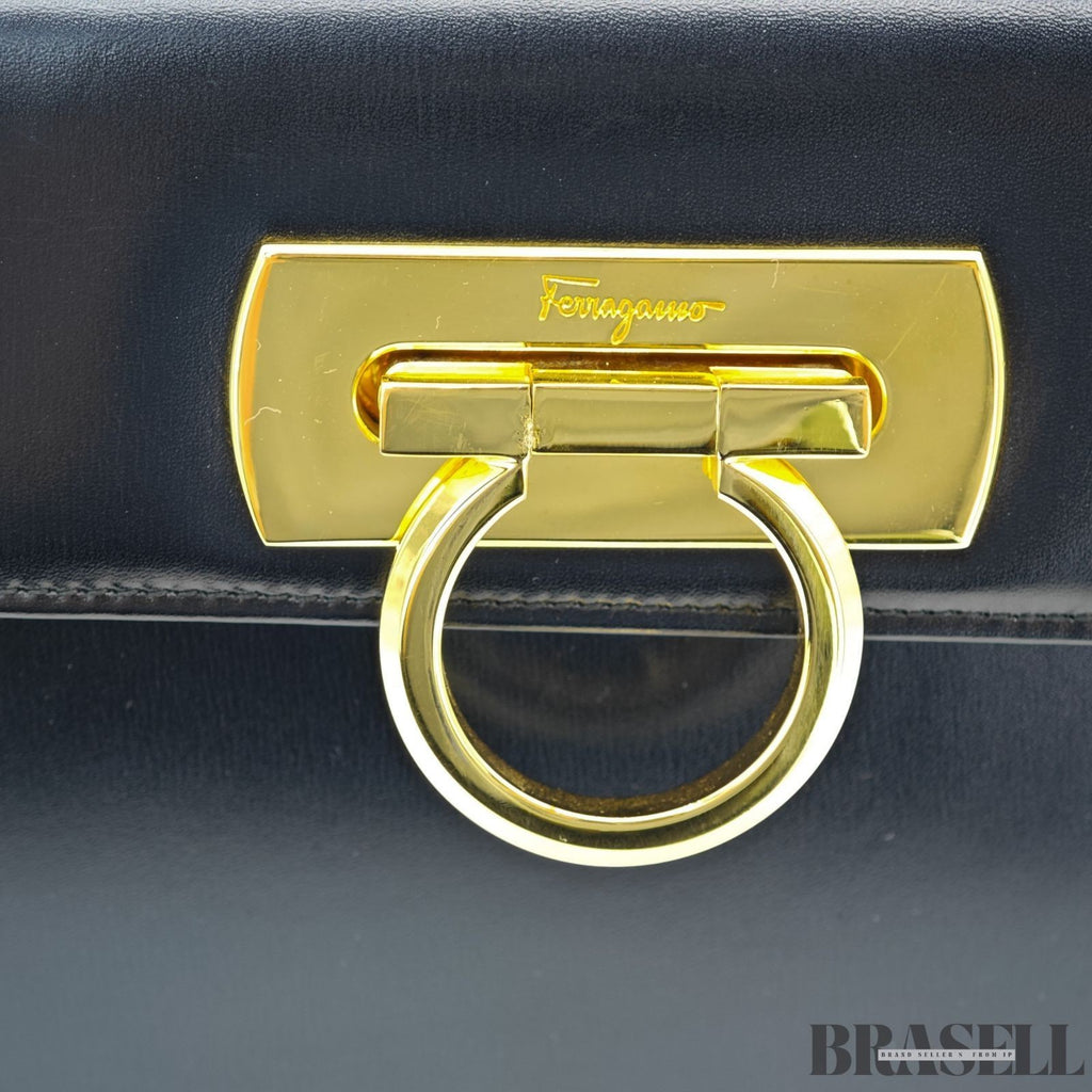 Salvatore Ferragamo Gancini Handbag with Flap Black color