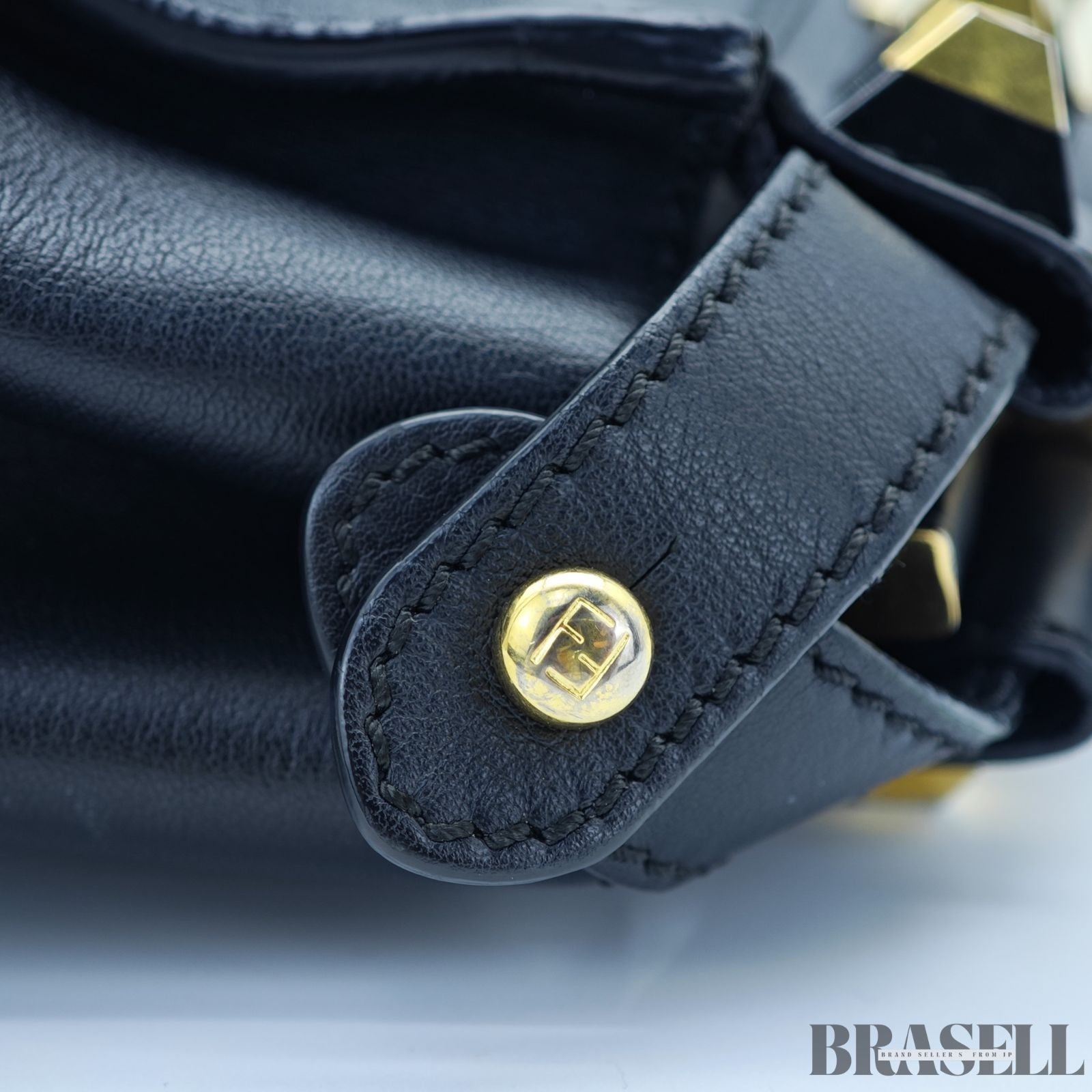 FENDI Peekaboo 8BN290 Large Black Leather Handbag Shoulder Bag Women’s