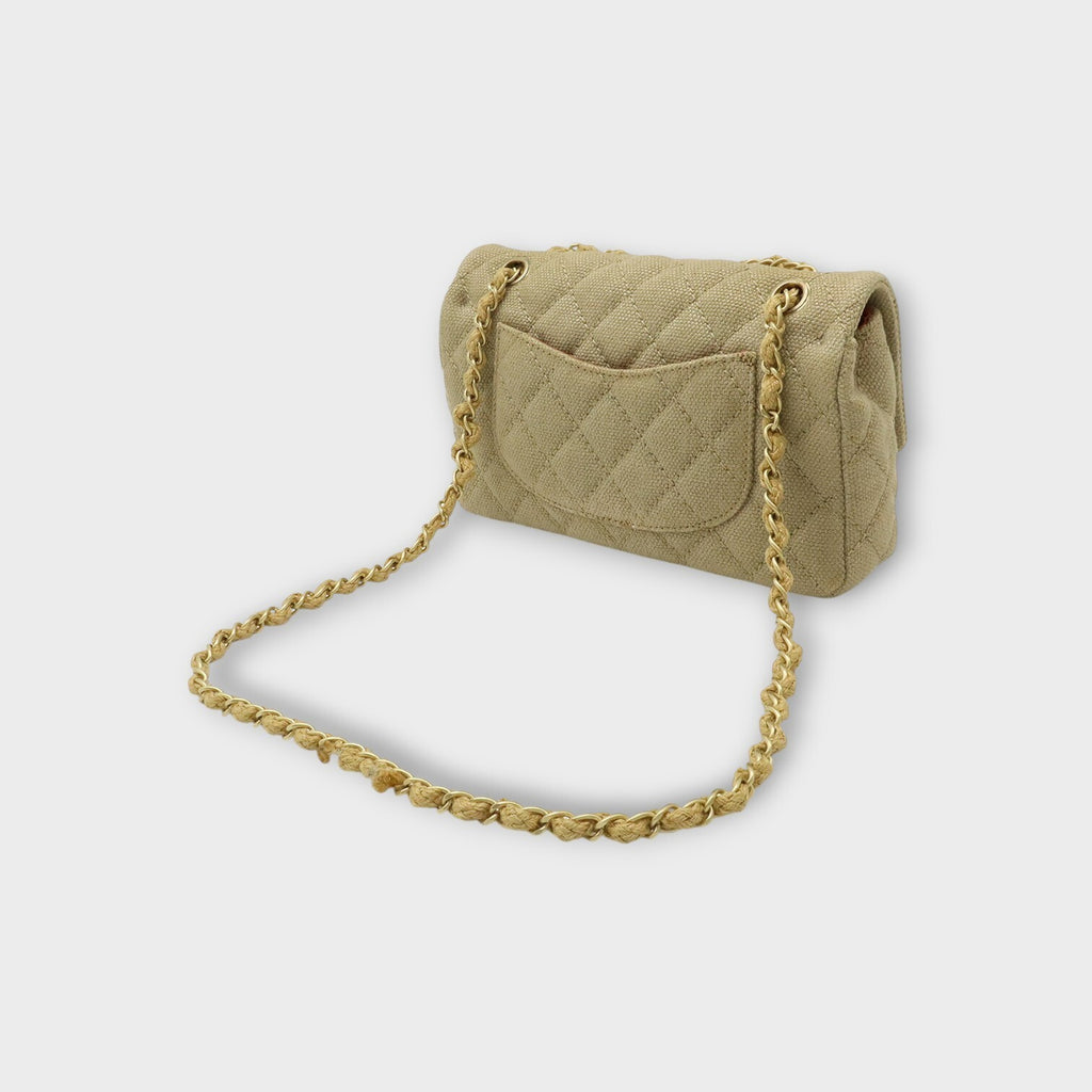 CHANEL Matelassé Coco Mark Chain Shoulder Bag Linen Canvas Beige 【A】