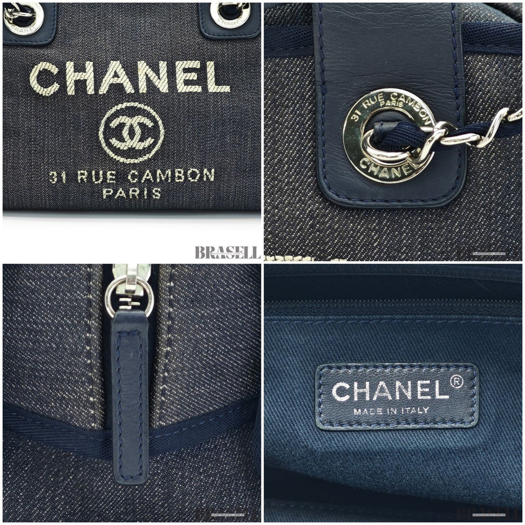 Chanel Deauville Line Bowling Bag A92749 Handbag Chain Tote Bag Denim Blue