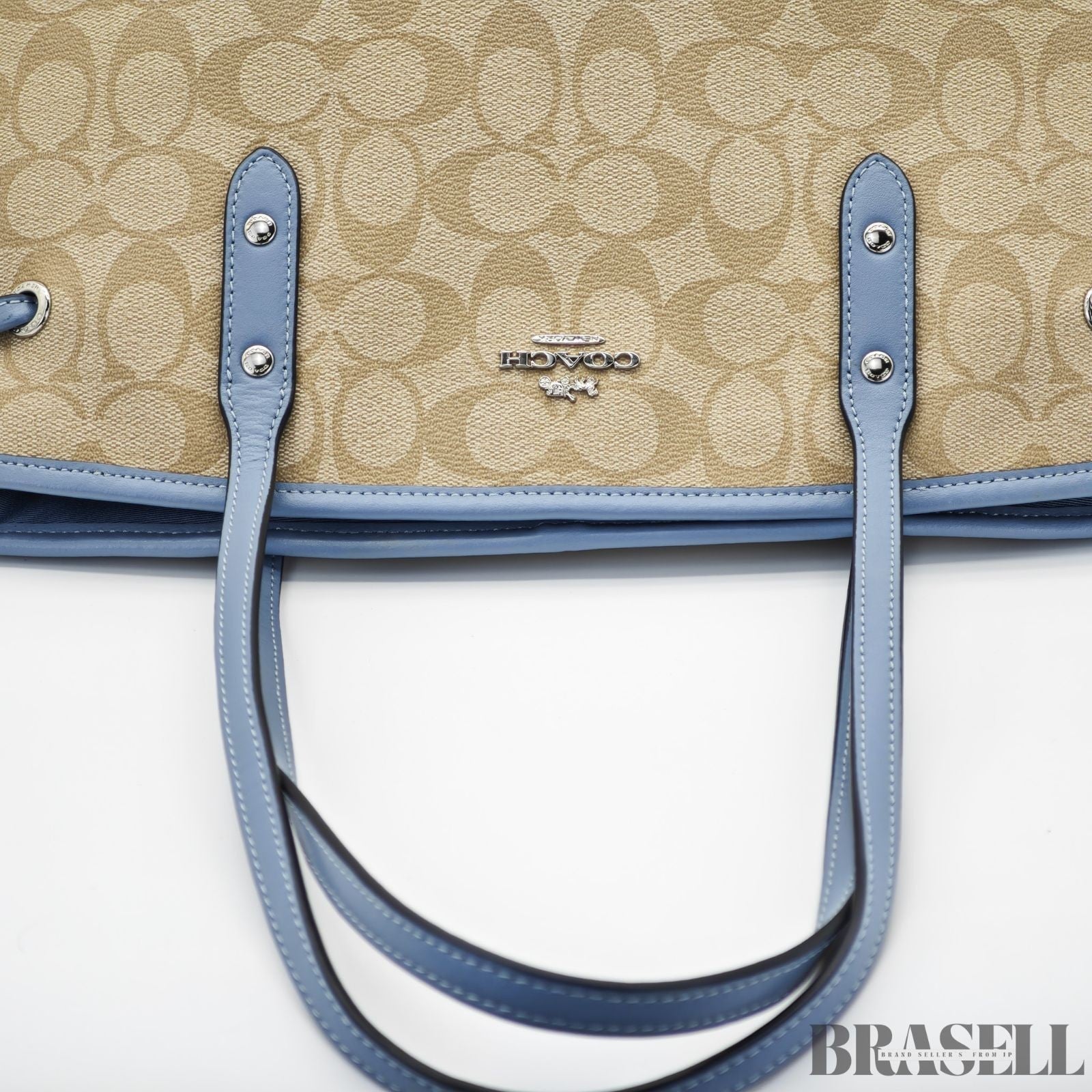 COACH Luxury Signature Tote Bag Beige/Blue for Women