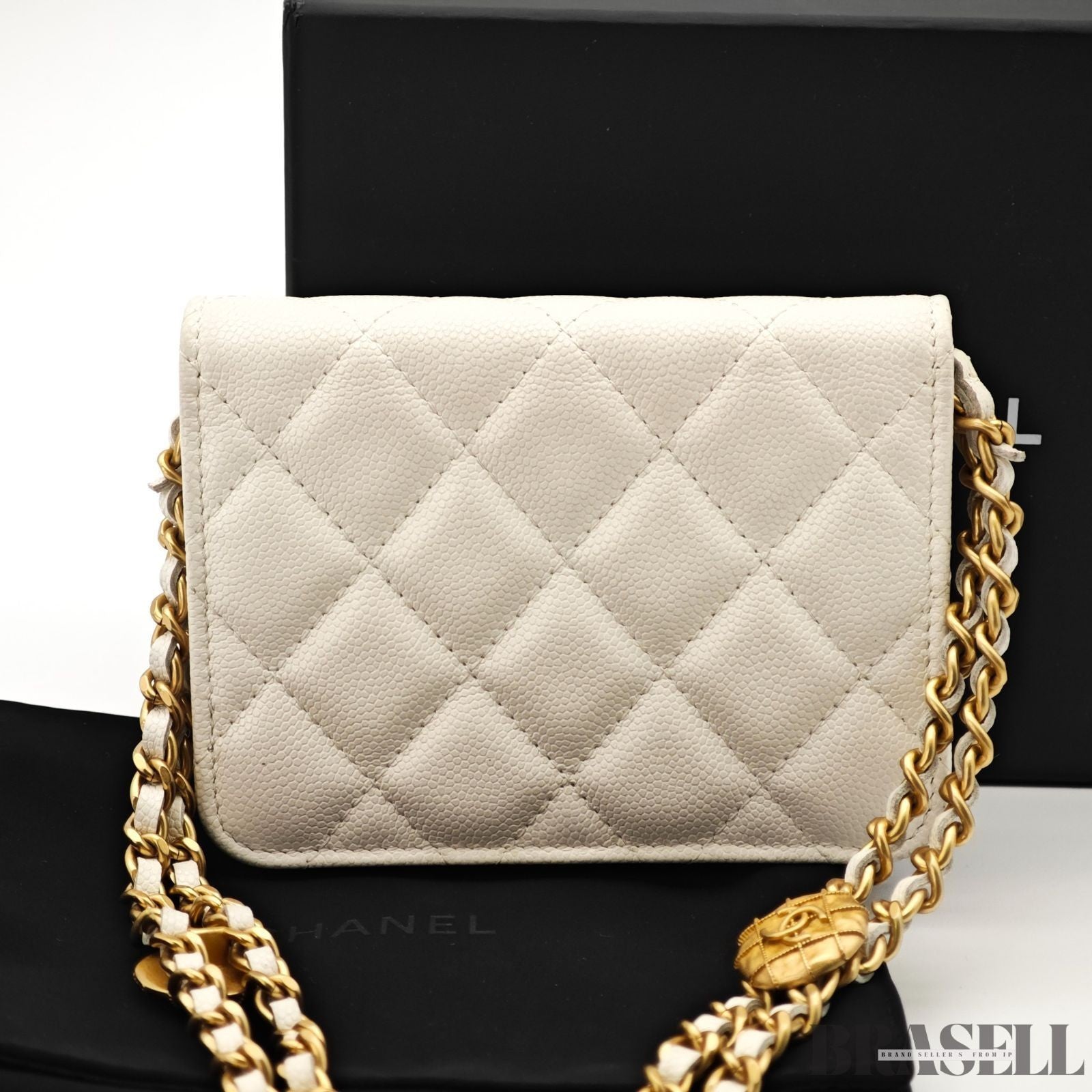 CHANEL Mini Matelasse Quilted Chain Shoulder Bag Women White w/Box Dust Bag