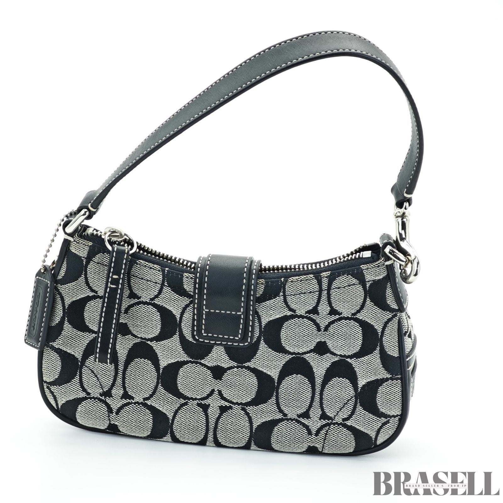 COACH Signature Shoulder Bag Hobo Bag Crescent Moon Black