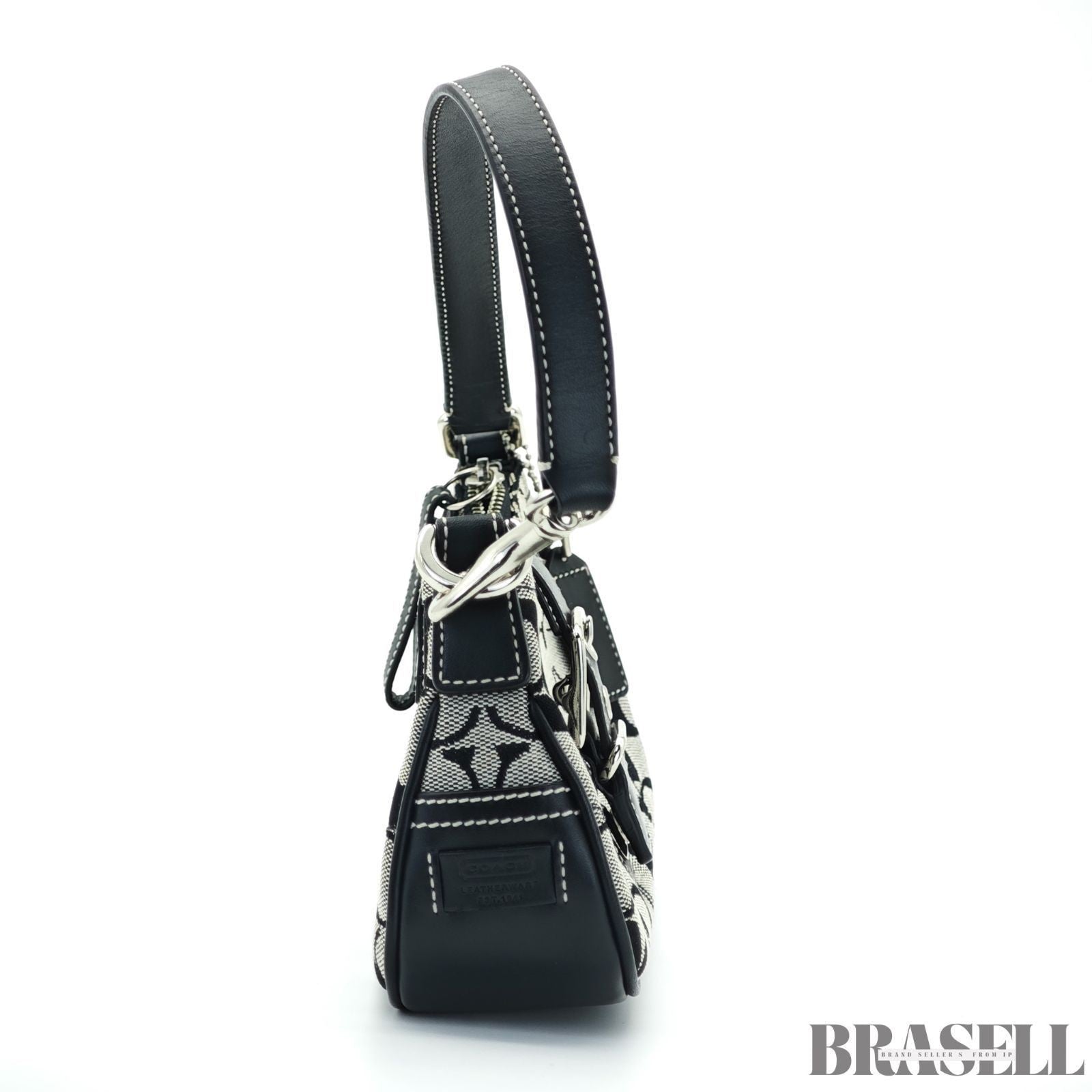 COACH Signature Shoulder Bag Hobo Bag Crescent Moon Black