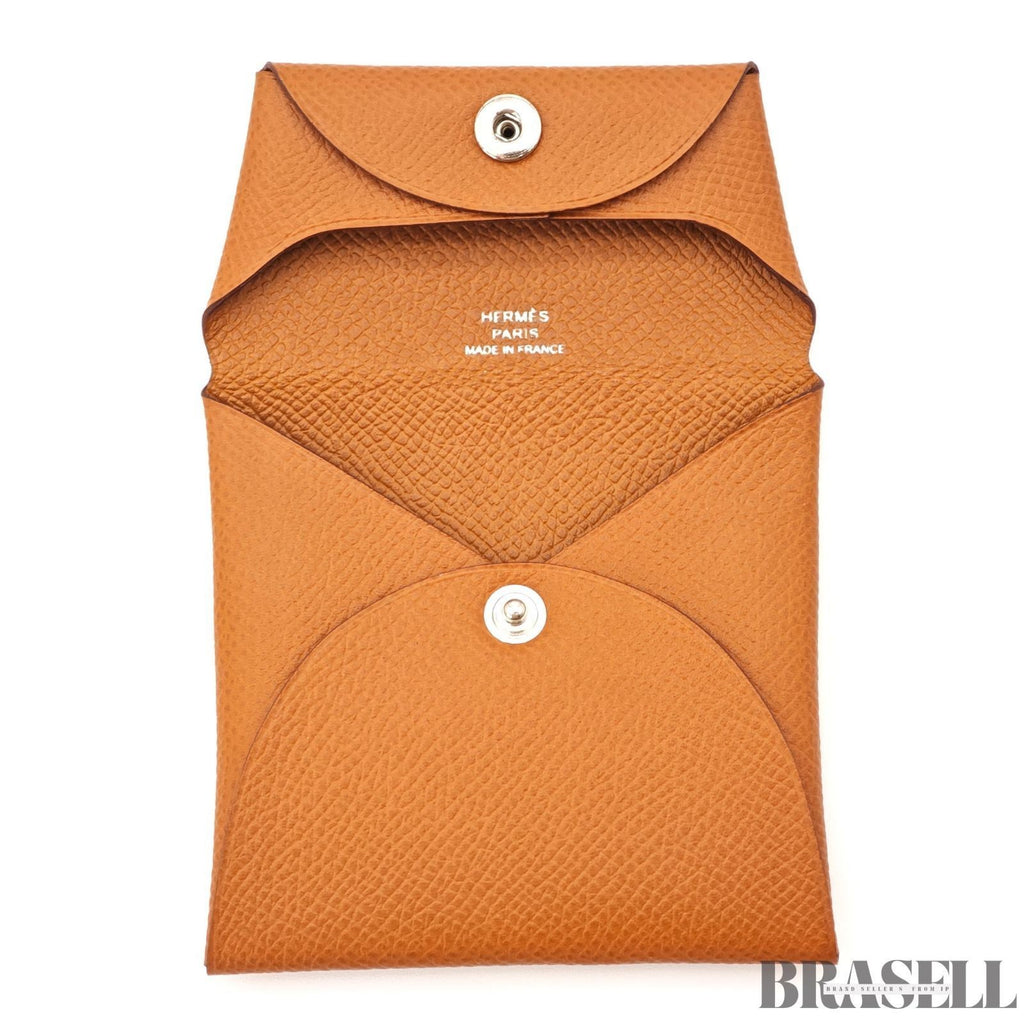 Hermes Bastia Coin Case Campact Wallet Leather France Gold Unisex w/Box