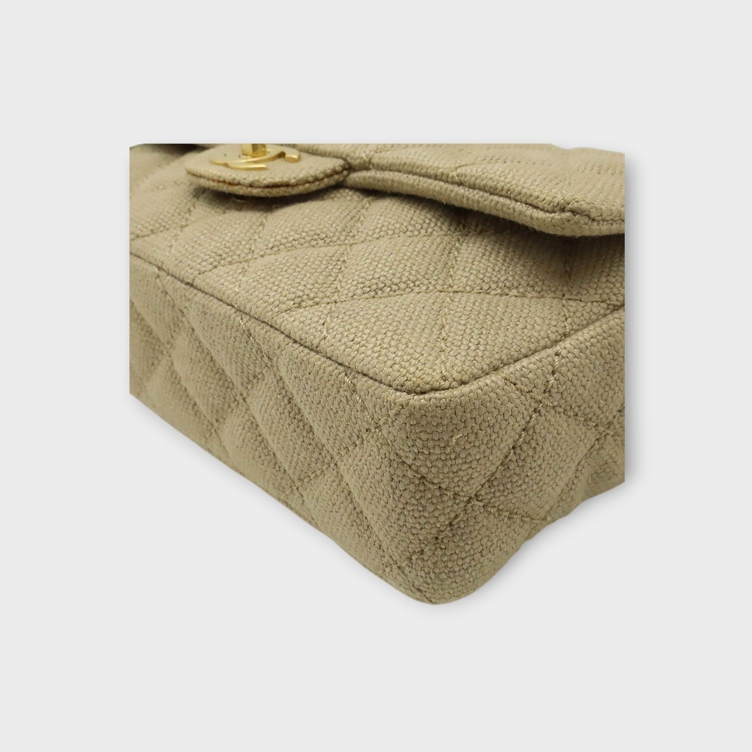 CHANEL Matelassé Coco Mark Chain Shoulder Bag Linen Canvas Beige 【A】