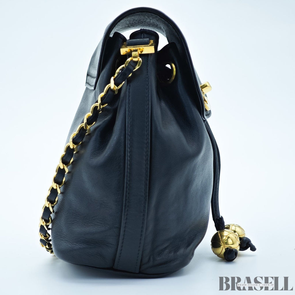 Chanel Coco Mark Chain Shoulder Backpack Black Women With Authenticity Card