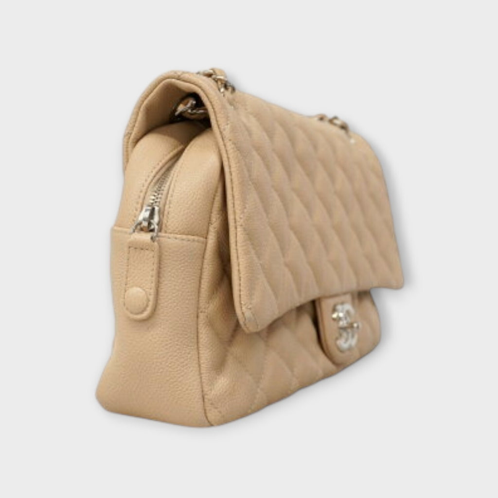 CHANEL Matelassé W Flap  beige Caviar skin women's shoulder bag