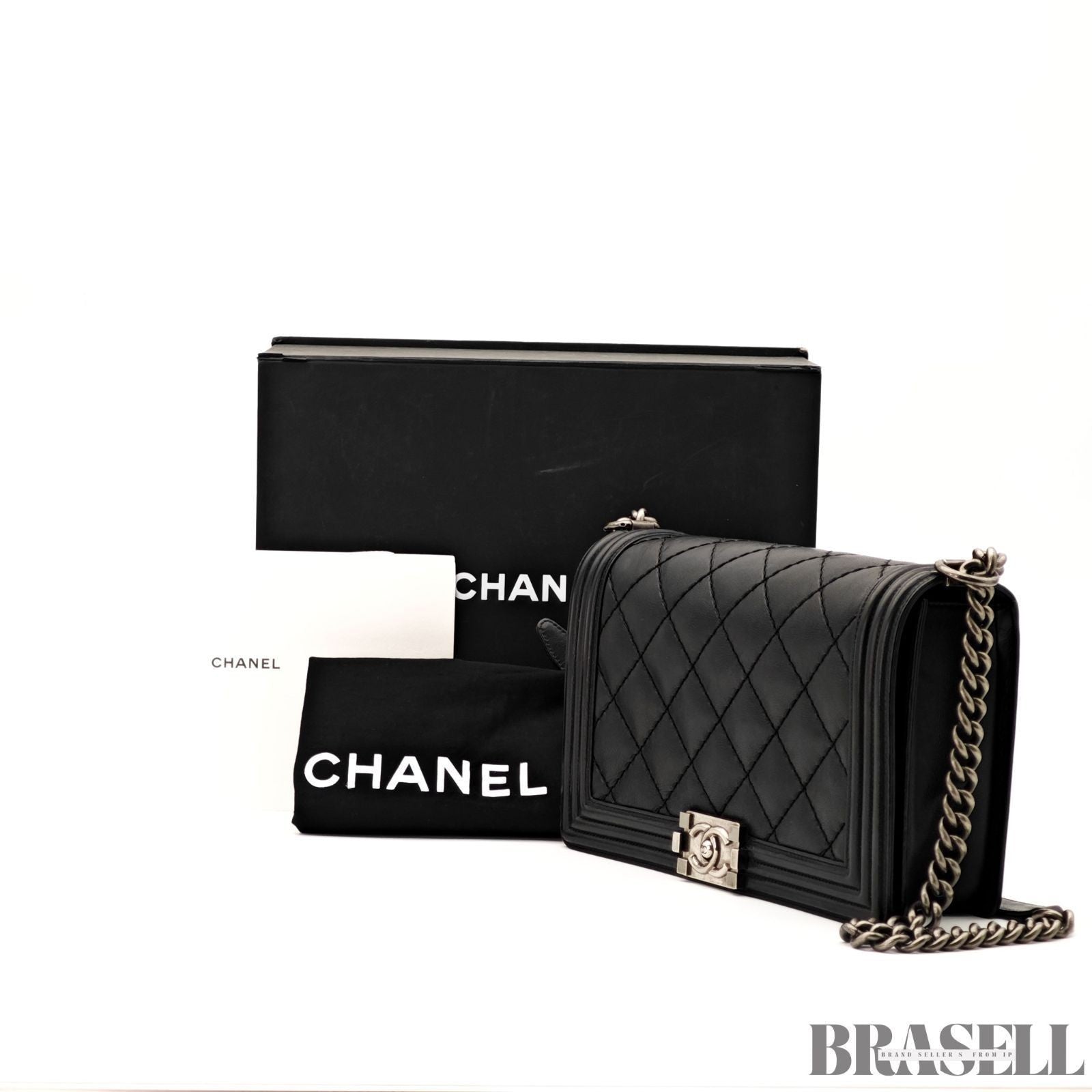 CHANEL Boy Chanel Flap Chain Shoulder Bag Black With Box Dust Bag Women
