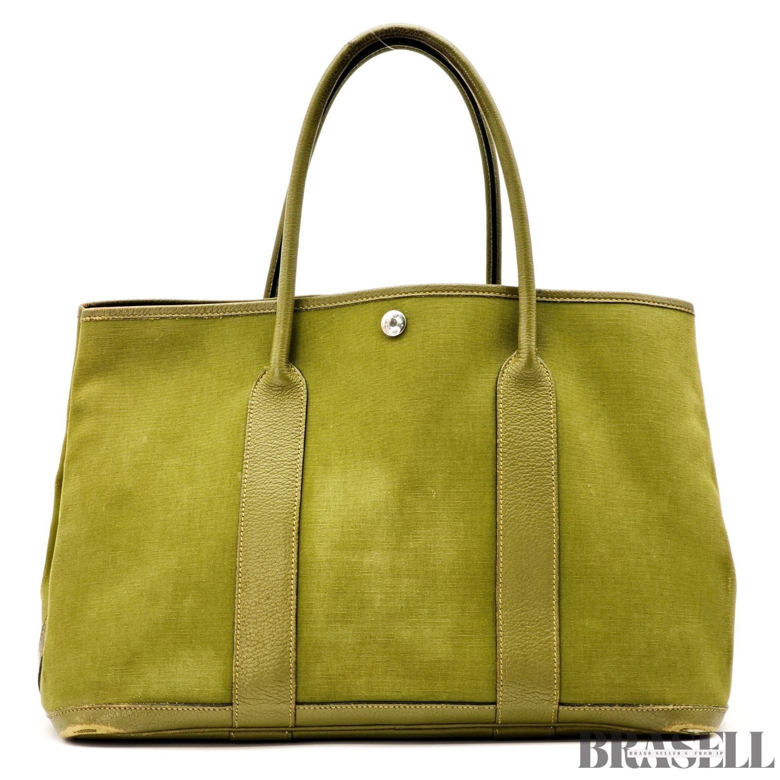 Hermès Garden Party PM Khaki Riken Tote Bag Handbag Toile Officier Leather