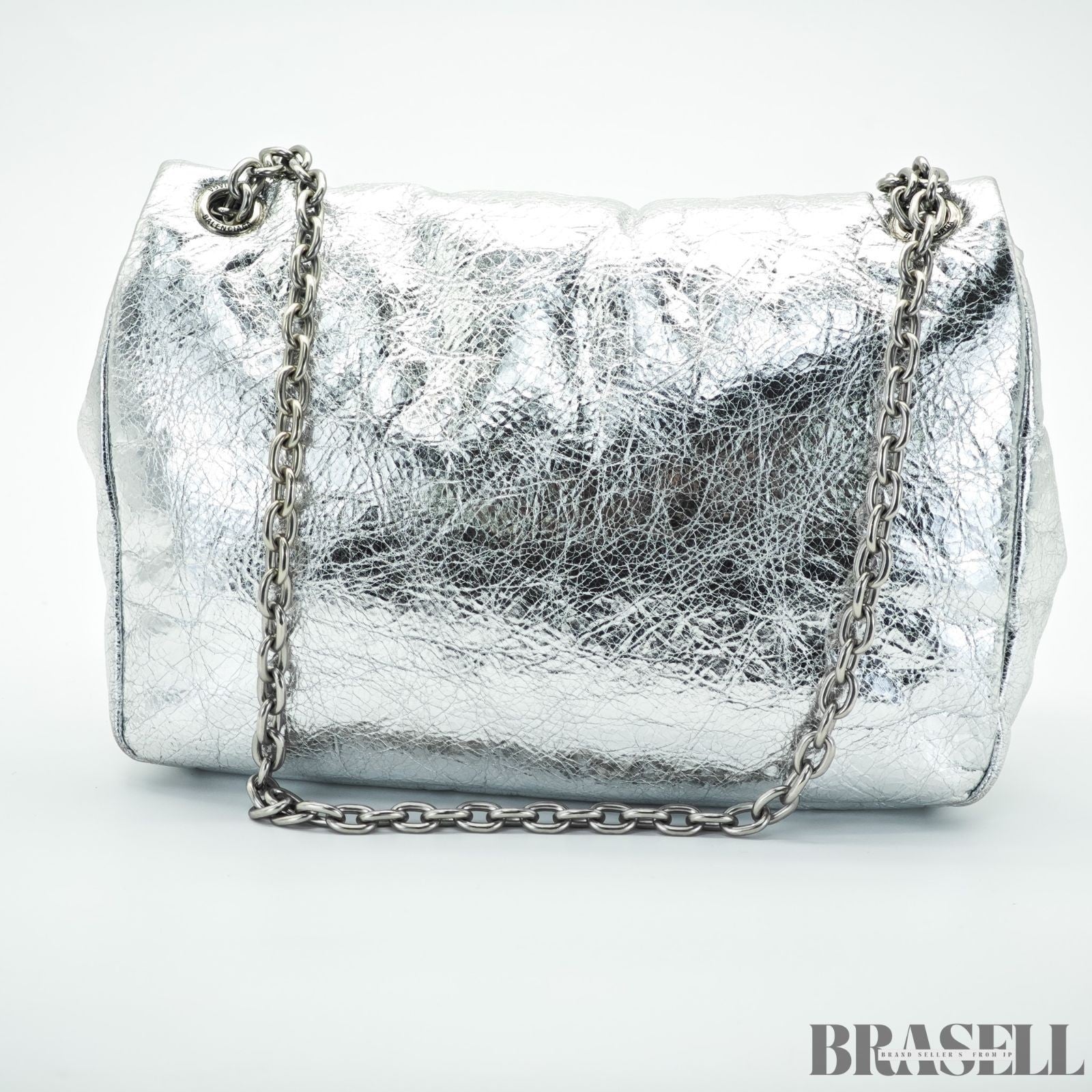 BALENCIAGA MONACO Nano Bag Metallized Compact Shoulder Bag in Silver