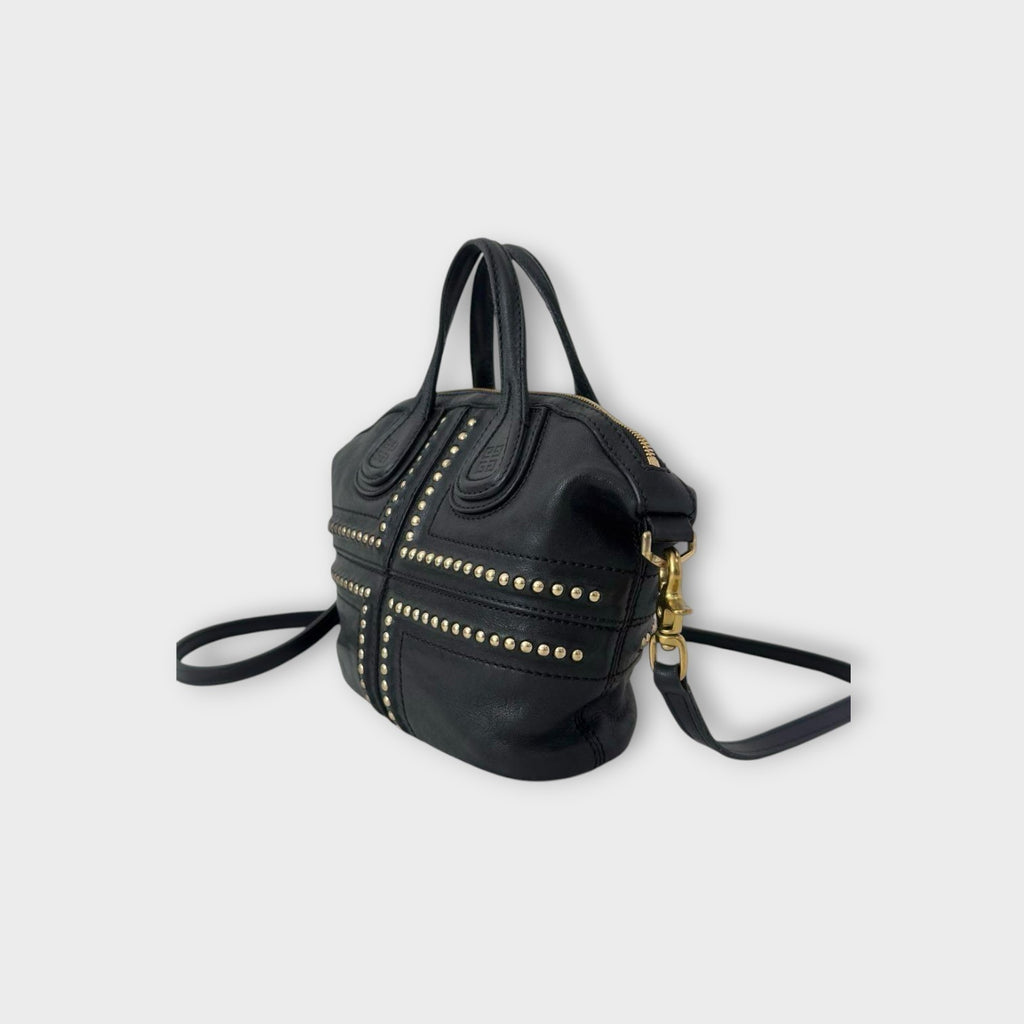 Givenchy Micro Nightingale 2Way Handbag Black Studs Leather Gold Hardware 【A】