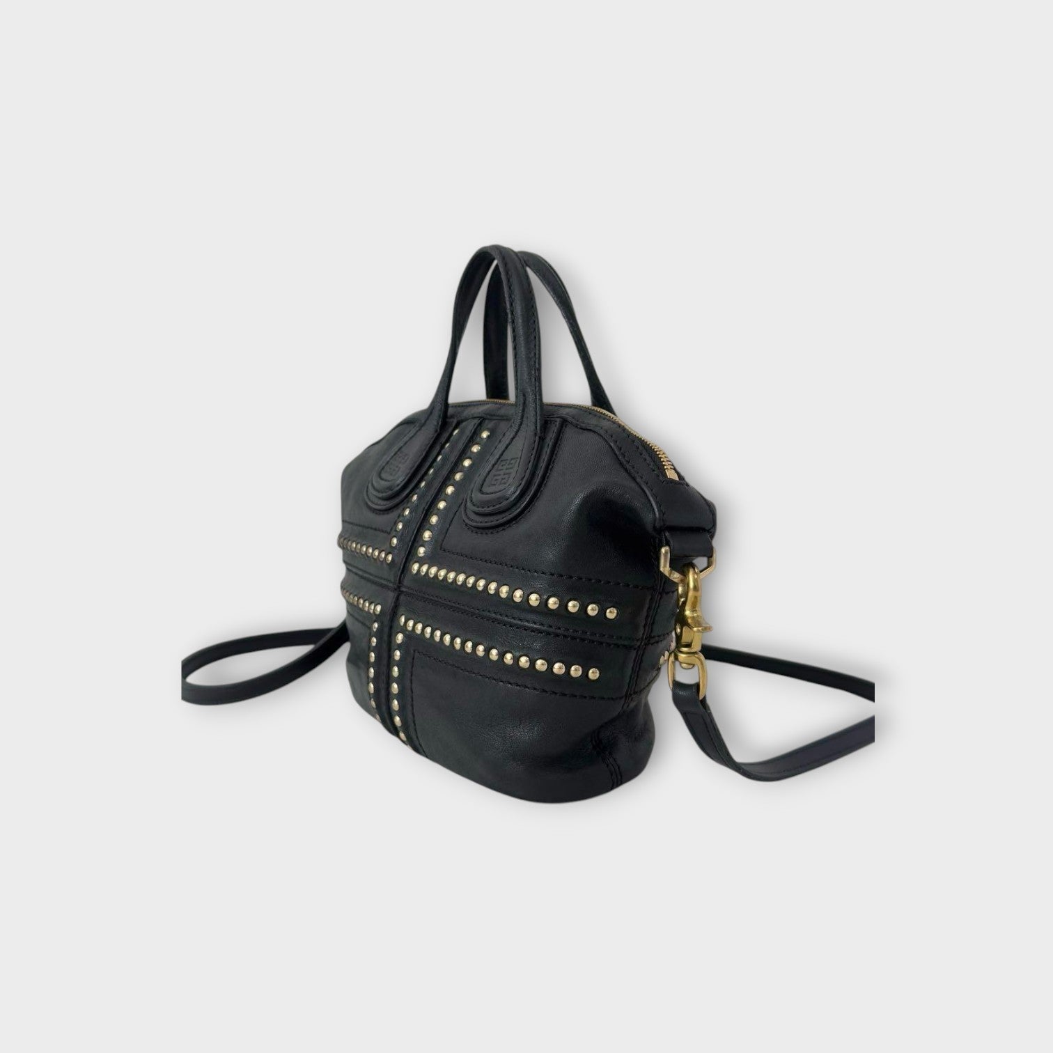 Givenchy Micro Nightingale 2Way Handbag Black Studs Leather Gold Hardware 【A】