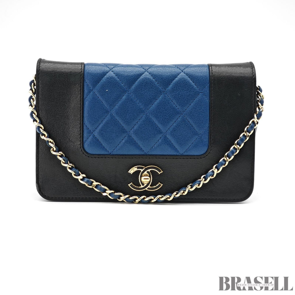 CHANEL CC Chain Wallet Shoulder Bag Black Blue Women's with Guarantee Card