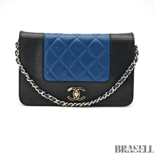CHANEL CC Chain Wallet Shoulder Bag Black Blue Women's with Guarantee Card