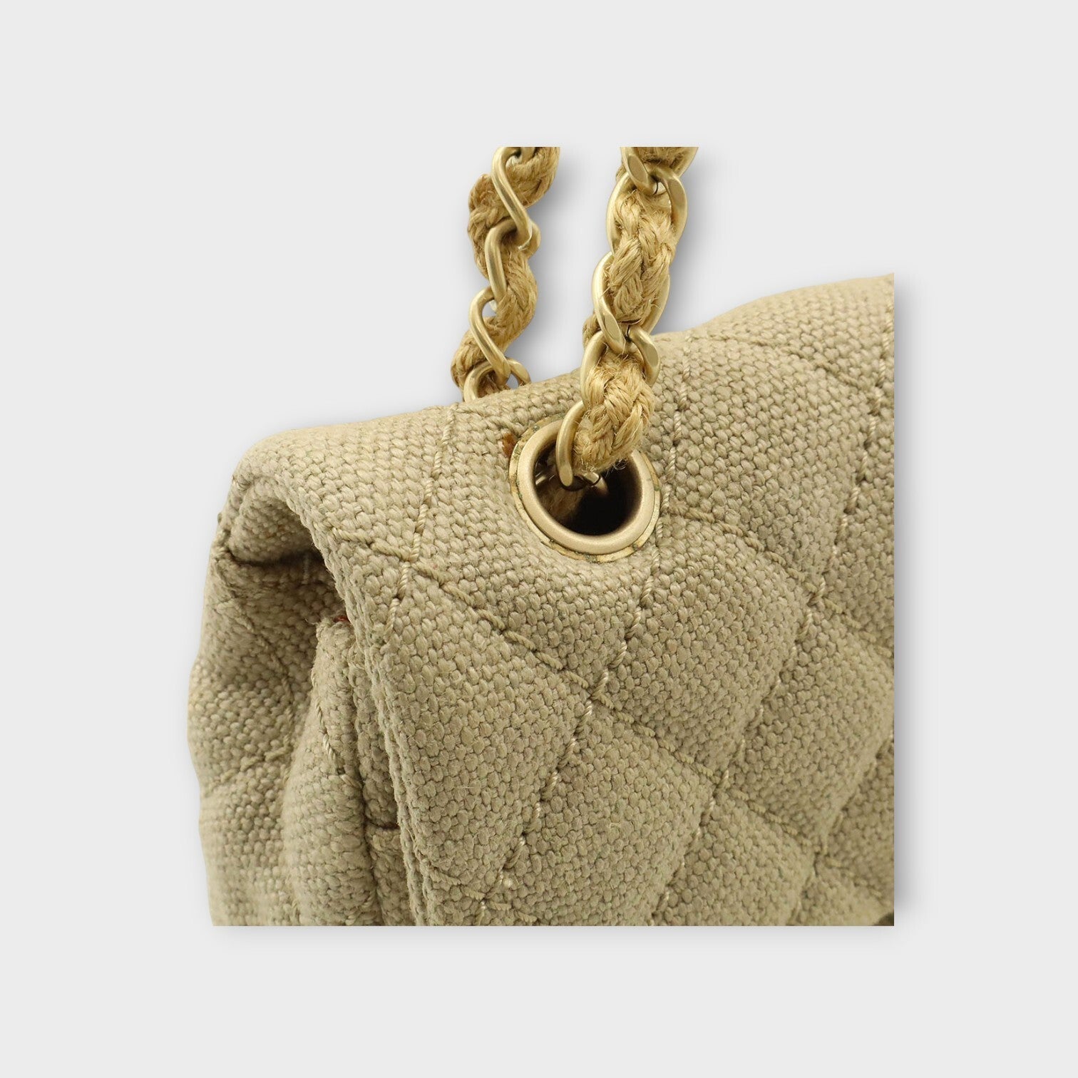 CHANEL Matelassé Coco Mark Chain Shoulder Bag Linen Canvas Beige 【A】