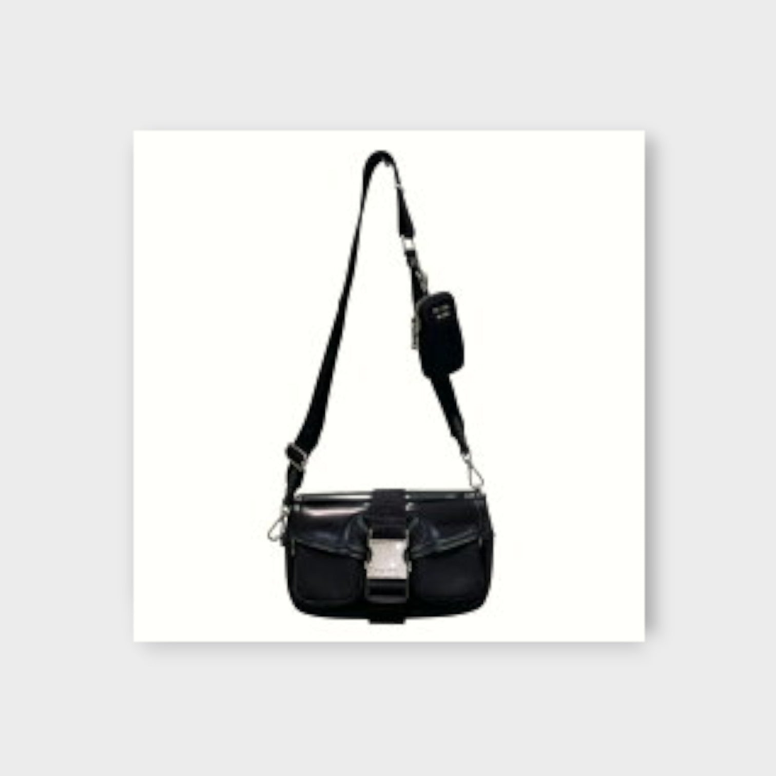 Prada Brushed Leather Shoulder Bag 1BD295 Black Patent Leather【B】